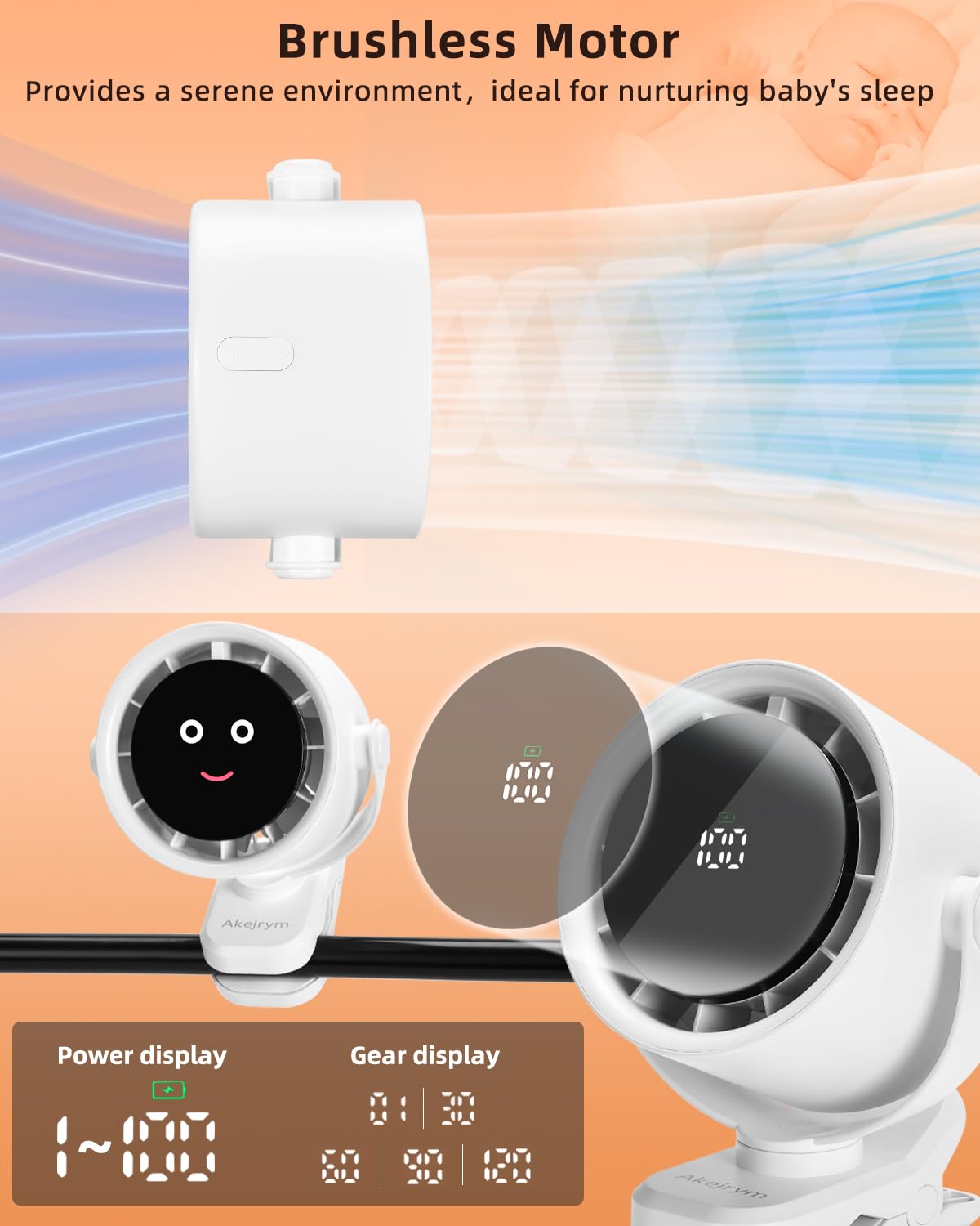 Akejrym Clip On Fan For Bed, Portable Fan For Travel, 360 Rotate Battery Operated Personal Fan, Air Turbo Tech & Digital Display