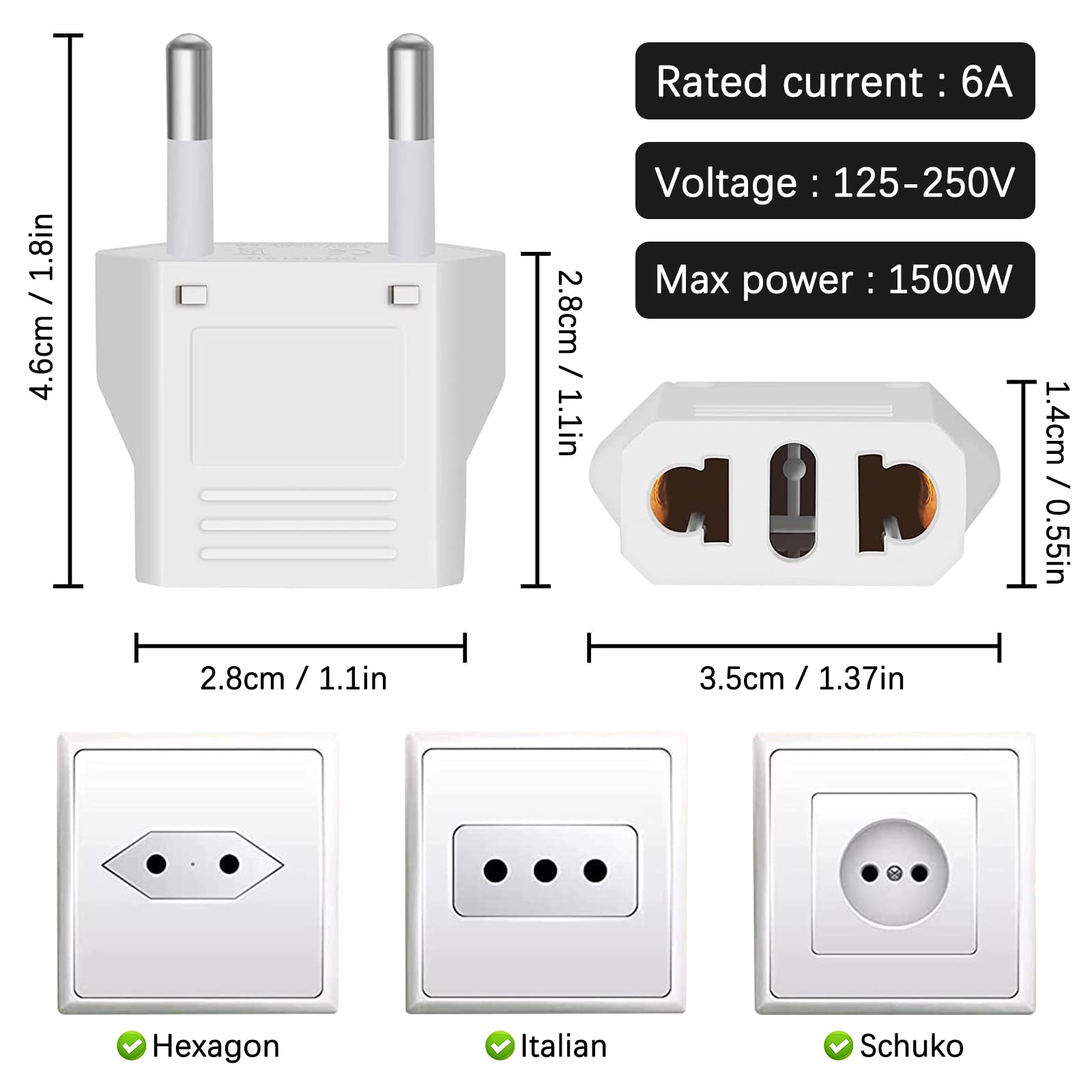 European Travel Plug Adapter, 4 Pack Type F Plug Adapter, Us To Europe Plug Adapter, European Plug Adapter, Adapter For Europe P