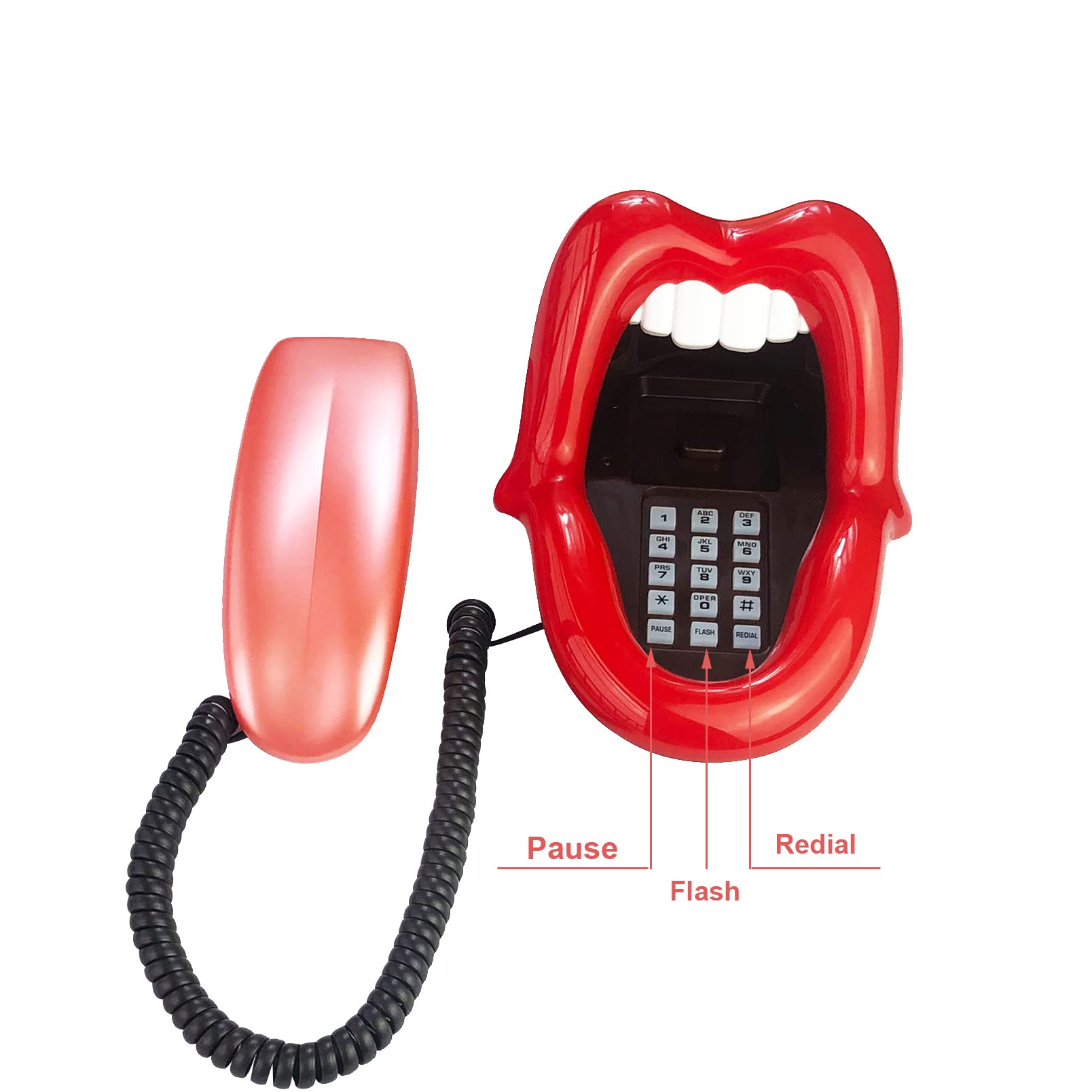 Telpal Landline Phones For Home, Red Mouth Telephone, Novelty Big Tongue Phone, Wired Funny Lip Phone Gift, Cartoon Shaped Real