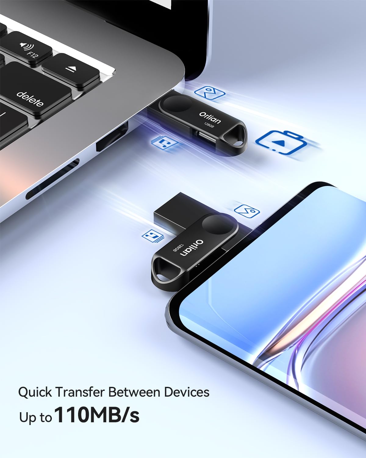 Orlian 128Gb 2 Pack Usb C Flash Drive, Dual Drive Usb 3.0 And Type C Thumb Drive Up To 110Mb/S Read Metal Waterproof Portable Fo