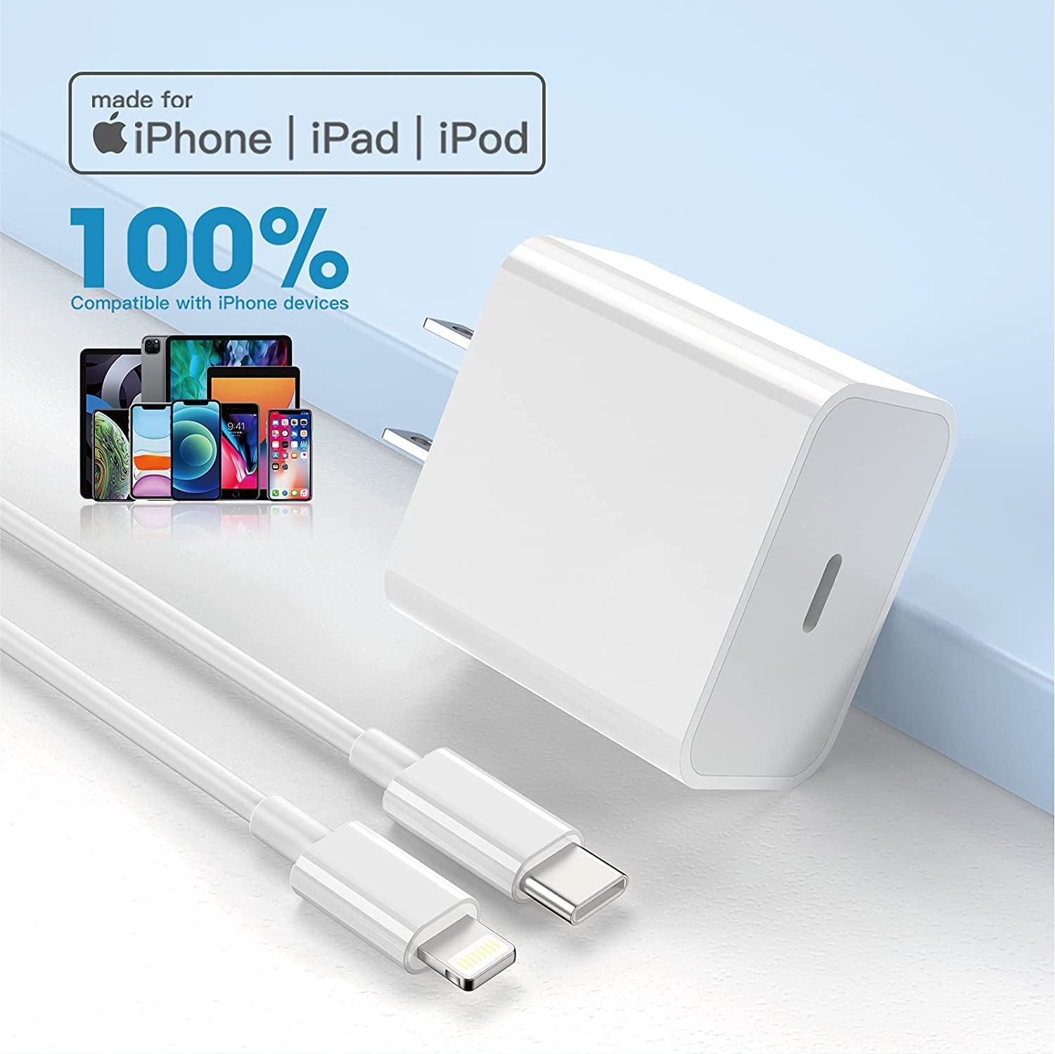 Halihall [Mfi Certified] I Phone Charger Block Usb C Fast Wall Plug With 6Ft Usb C To Lightning Cable For I Phone/14/13/12/11/Pro/Pro Max/Air Pods Pro/Ipad Air 3/Min4 (White, 6Ft 1Pack)