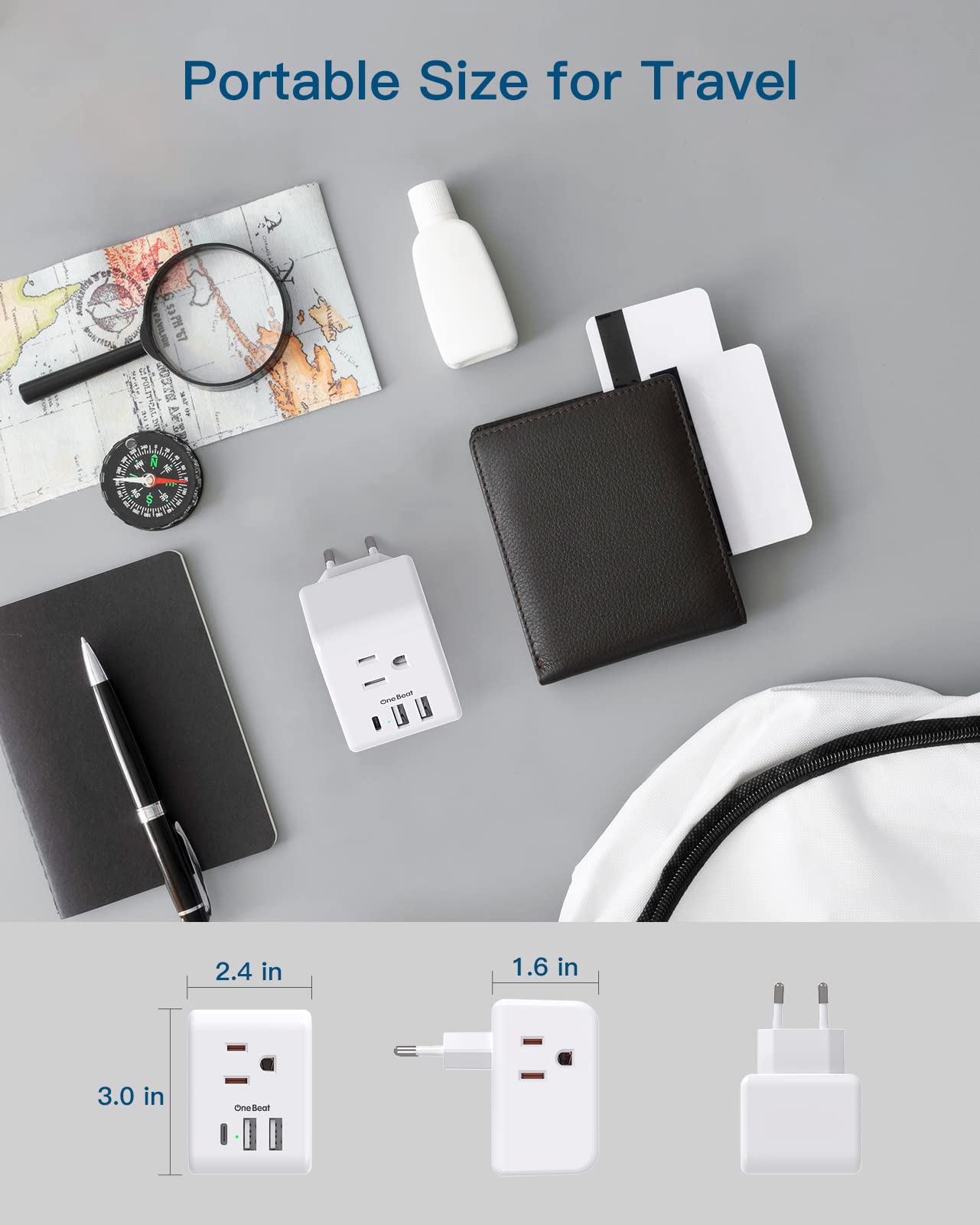 2 Pack European Travel Plug Adapter, International Power Adapter With 3 Outlets 3 Usb Charging Ports(1 Usb C), Type C Plug Adapt