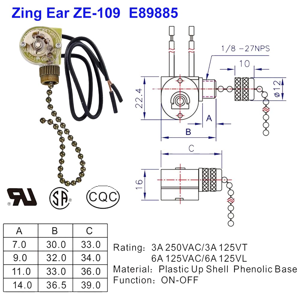 Ceiling Fan Light Switch Zing Ear Ze 109 E89885 Two Wire Light Switch With Pull Chain Cords For Hunter Ceiling Light Fans Lamps