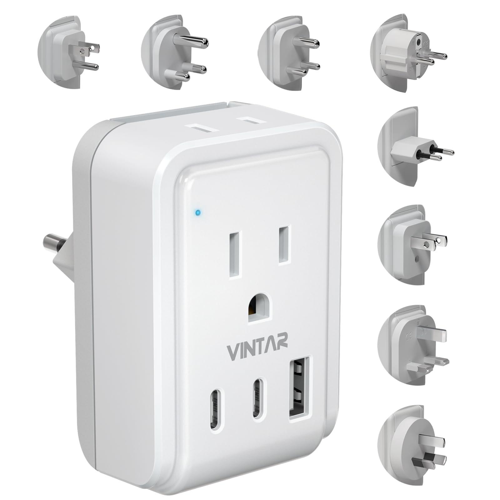 Vintar Universal Travel Adapter Kit, International Power Adapter With 3 Usb Ports(2 Usb C) And 2 Ac, Type A,B,C,D,E/F,G,I,M Deta