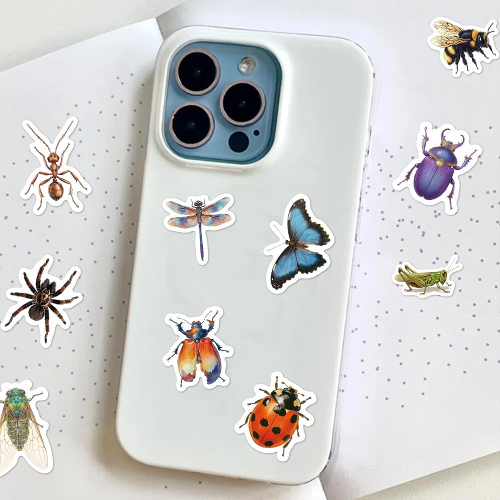 500Pcs Insect Bug Stickers Rolls   10 Design Realistic Nature Insect Sticker Ladybird Beetle Butterfly Bee Decals Insect Aesthet