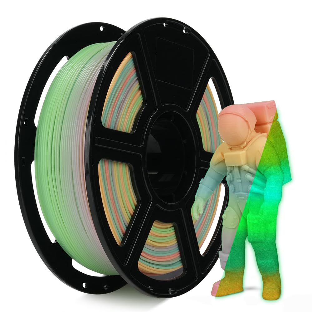FLASHFORGE Glow in The Dark Rapid PLA Filament 1.75mm, Luminous Melody Fast Color Change Multicolored Rainbow Filament, Max 500m