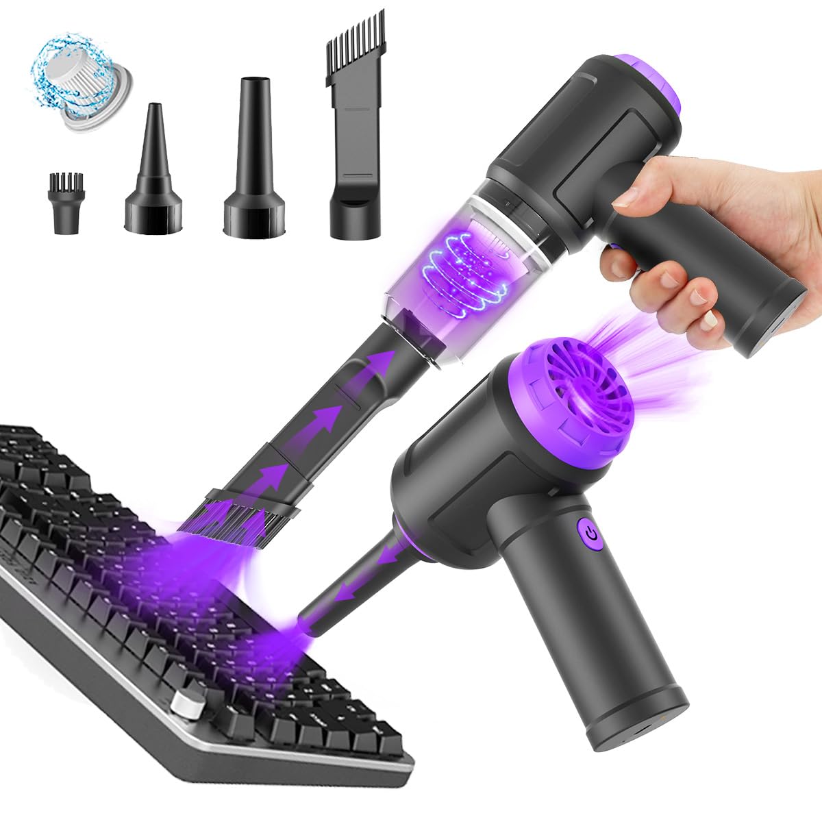 Meudeen 14500 Pa Computer Vacuum Cleaner Mini & 110000RPM Compressed Air Duster for Keyboard Cleaning Cordless Canned Air Powerf