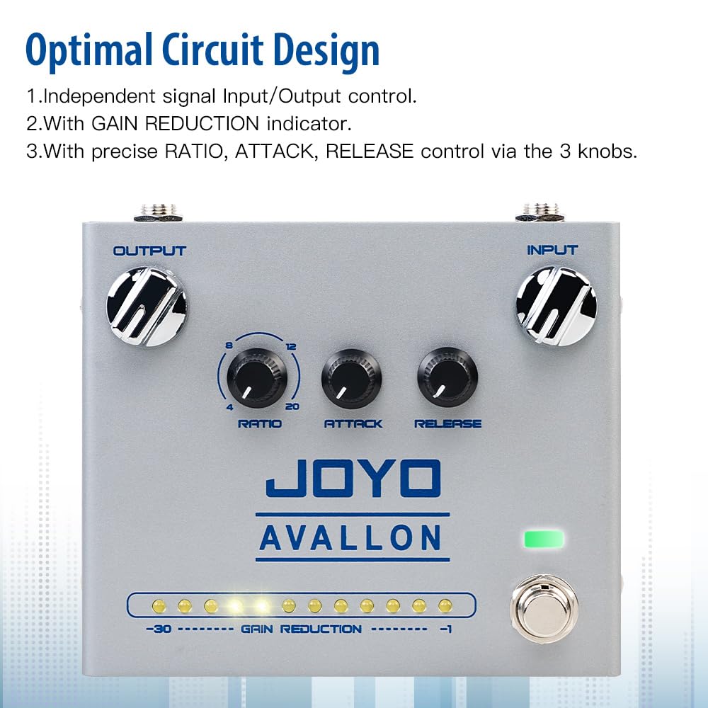 Joyo Compressor Effect Pedal With Precise Compression Knobs Adjusting Independent For Bass Electric Guitar  True Bypass (Avallon