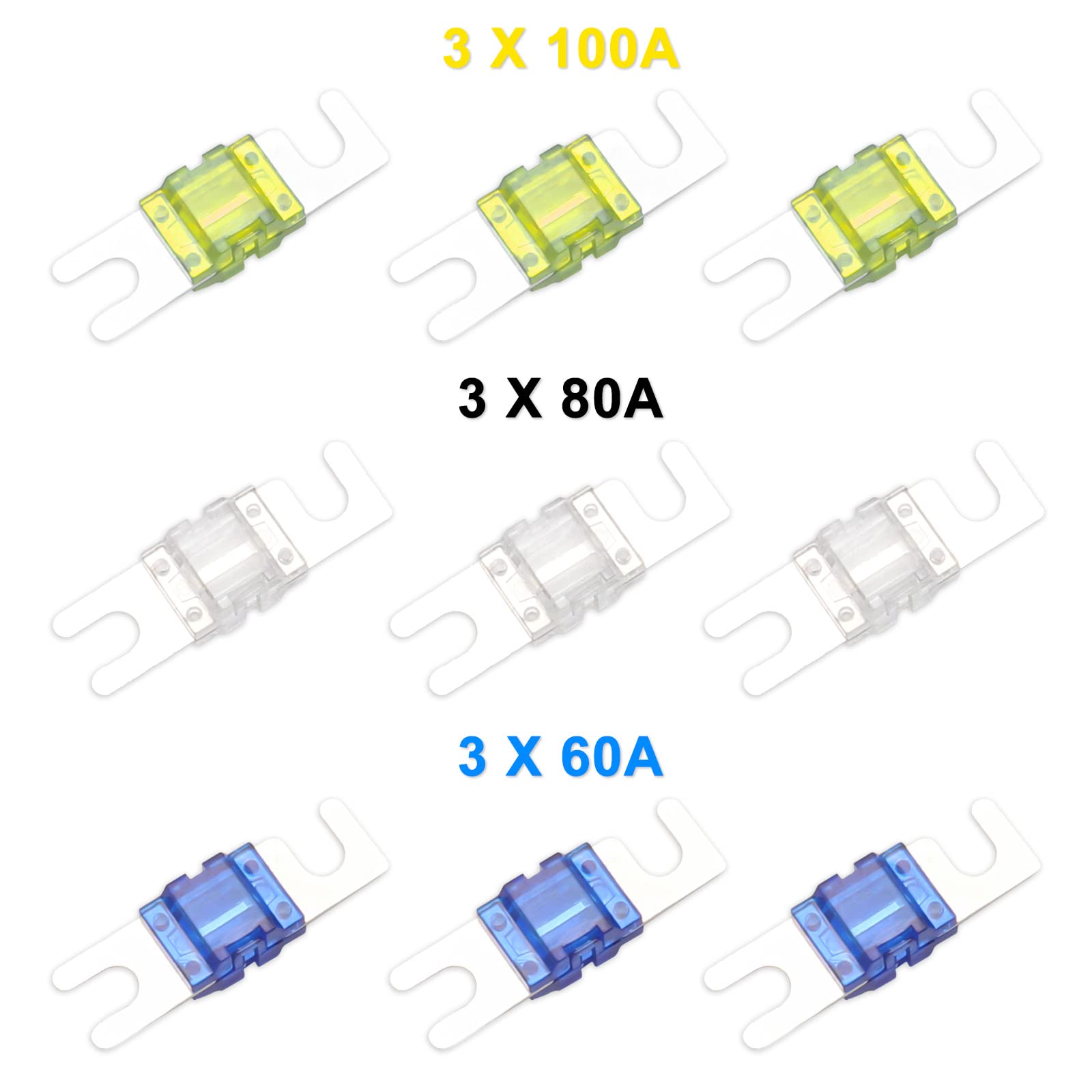 Recoil Mfh13 3 Way Mini Anl Fused Distribution Block, 3 X 0/2/4 Gauge In / 3 X 4/8 Gauge Out Fused Distribution Block With 60A,
