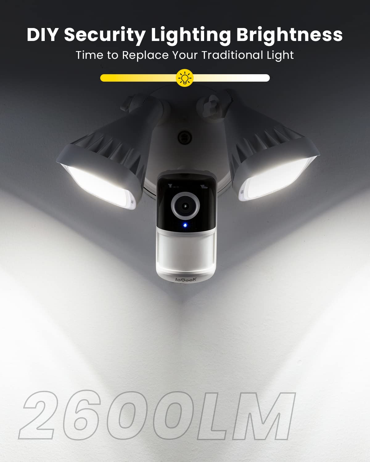 ieGeek Floodlight Camera - 2K Outdoor Security Cam with 2600 Lumens, Color Night Vision, Motion Sensor, 110dB Siren, White