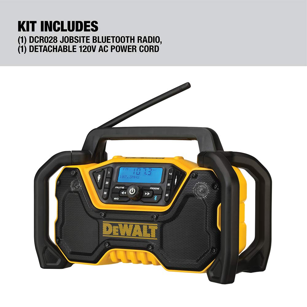Dewalt 12V/20V Max Portable Bluetooth Radio, Cordless, 100 Ft Range, 3.5� Subwoofers, Jobsite (Dcr028B)