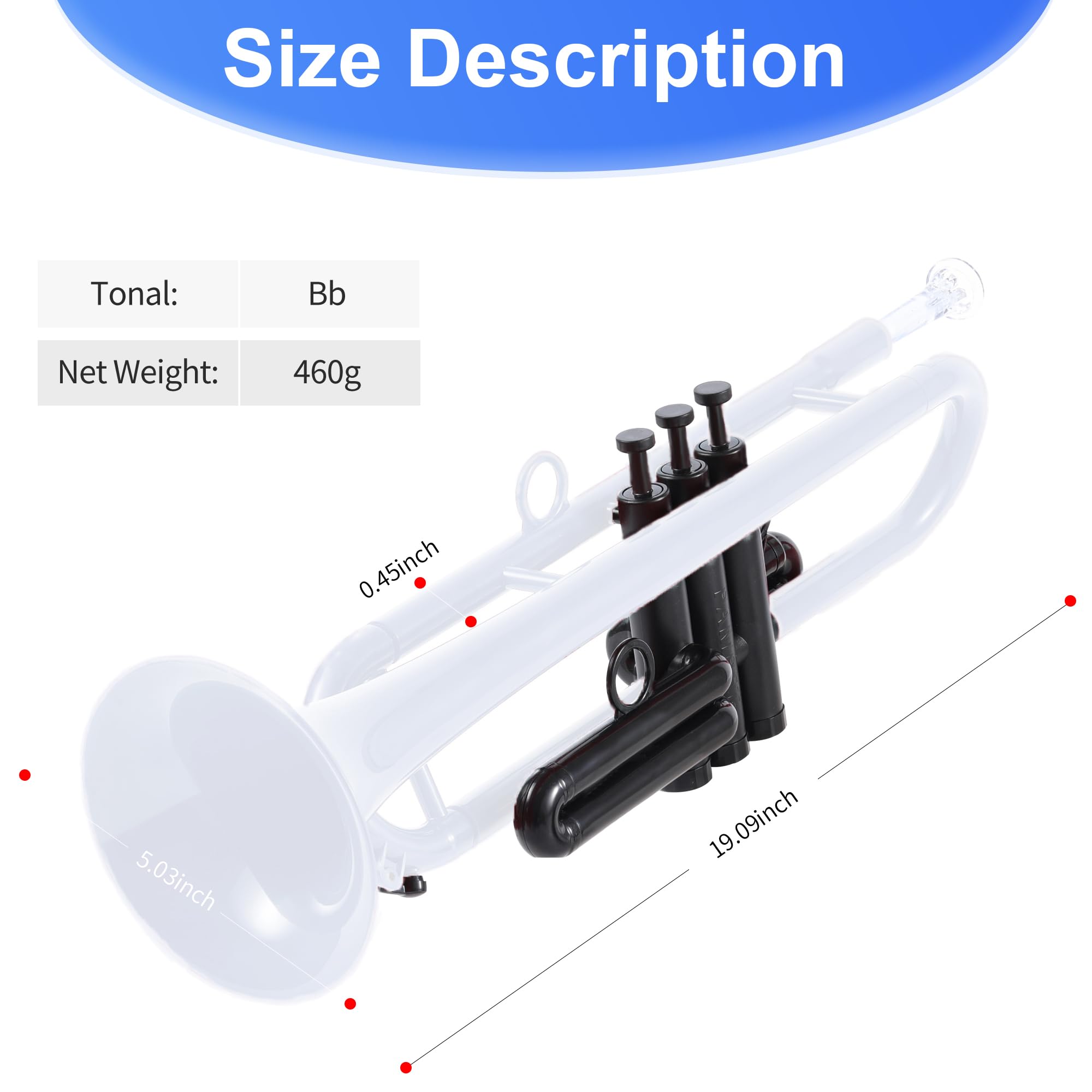 Pampet Professional Plastic Bb Trumpet Student Trumpet Set For Student Beginner With 7C Mouthpiece And 3C Mouthpiece Bb Trumpet