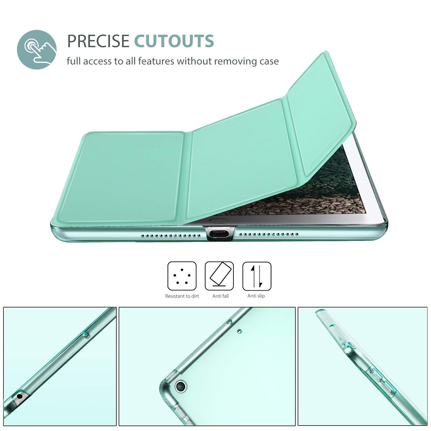 Procase Smart Case For Ipad 9.7 Inch Ipad 6Th/5Th Generation Case 2018 2017(Model: A1893 A1954 A1822 A1823), Ultra Slim Lightweight Stand Case With Translucent Frosted Back Smart Cover  Mint