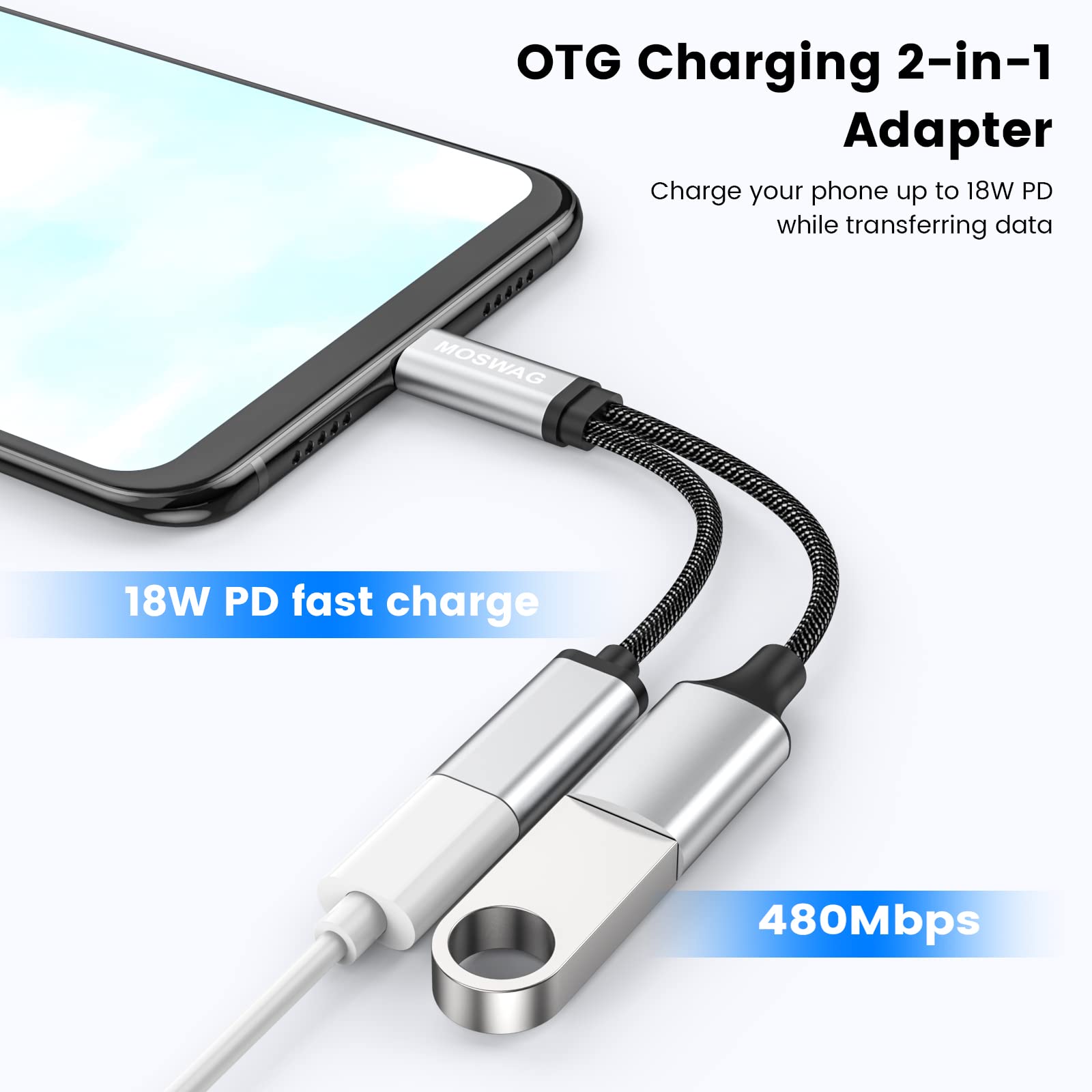 Moswag Usb C Otg Adapter Usb Type C Splitter With Usb C Female And Usb A Female Compatible With Chromecast With Google Tv/Samsung S21 S20 S20+ Ultra/Google Pixel 5 4 4 Xl 3 3 Xl/Lg V40 V30 G6 G8