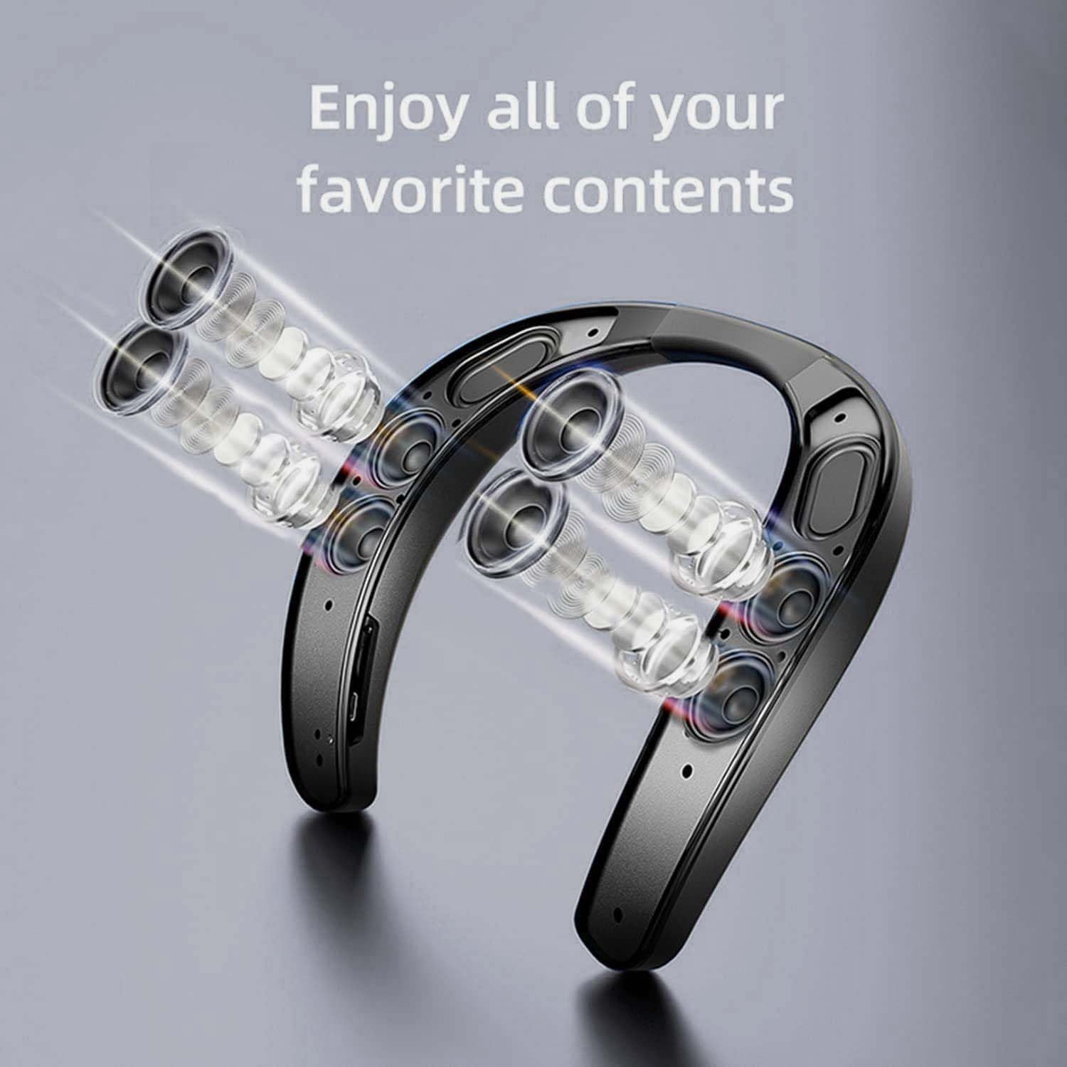 Vanpeuso Neck Speaker, Bluetooth 5.3 Built In Mic, Neckband Speakers True 3D Stereo Surround Sound (Black)