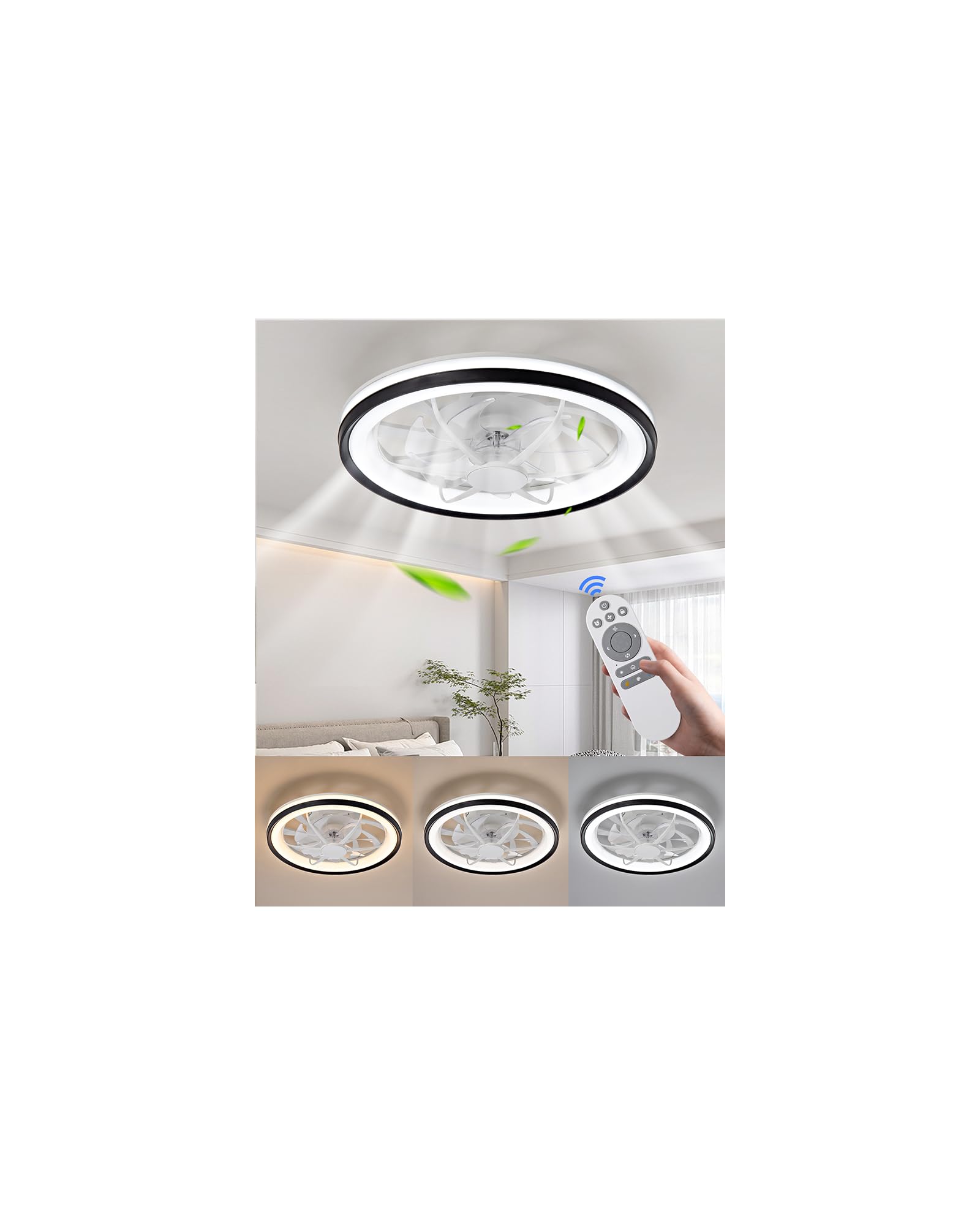 Kwinmyso 18.9 Modern Ceiling Fan with Light and Remote Control,Flush Mount Low Profile Dimmable Ceiling Fan,Stepless Dimming Lig