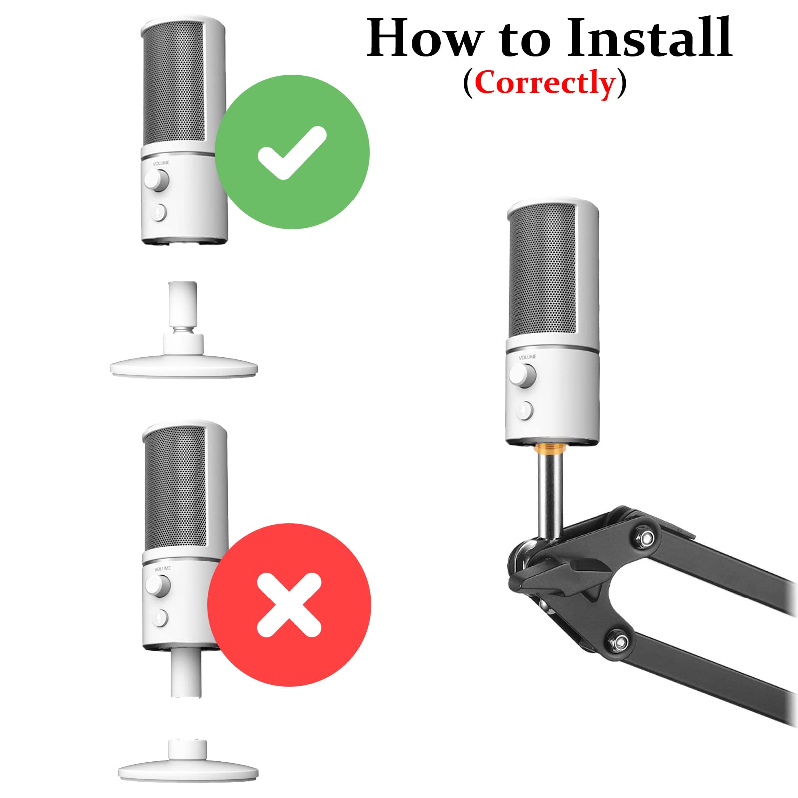 White Boom Arm For Razer Seiren X, Mic Desk White Stand Compatible With Razer Seiren X Microphone, Razer Seiren X Mic White Arm