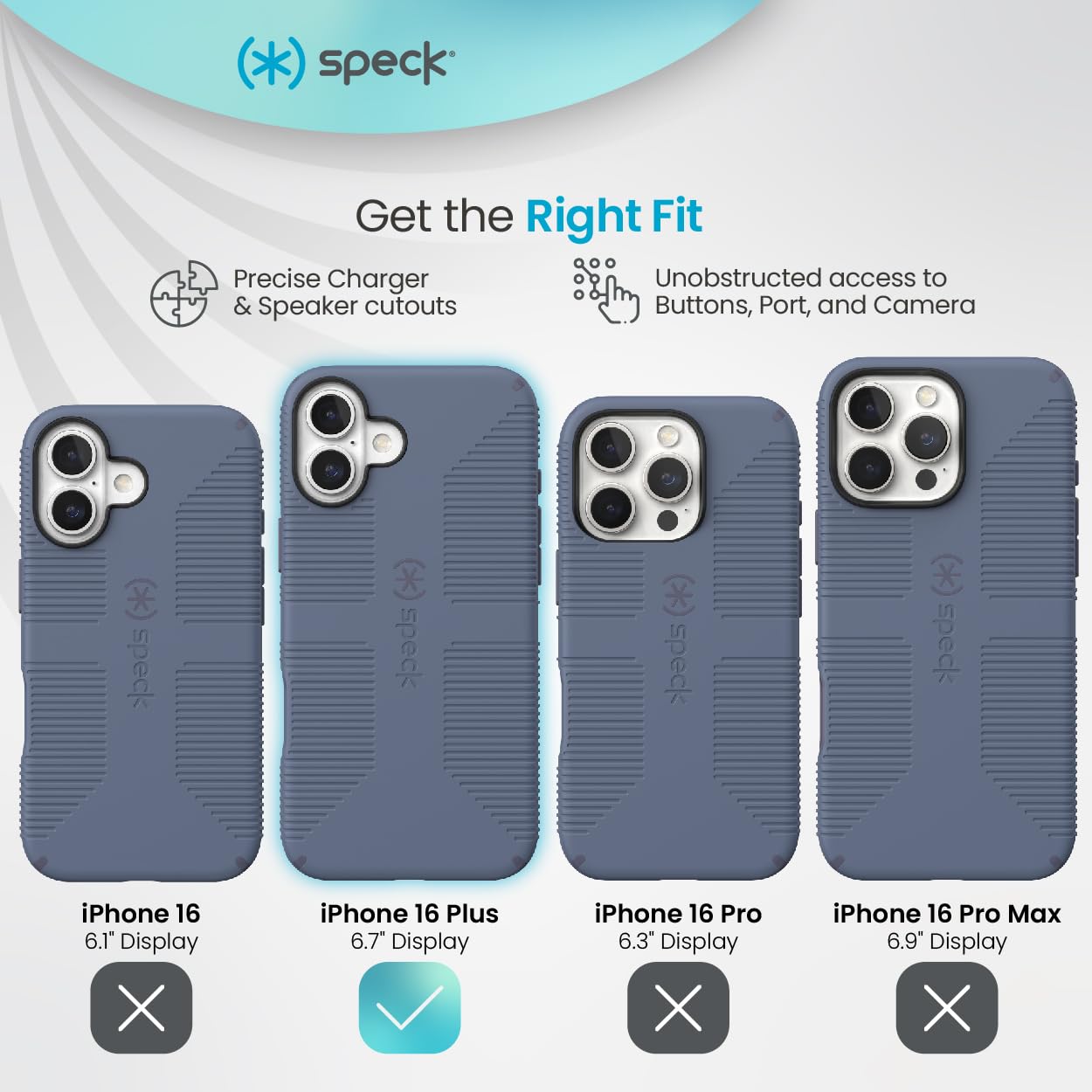 Speck CandyShell Grip Case for iPhone 16 Plus - Slim MagSafe, Mystery Blue/Faded Denim, Polycarbonate, Model 150719-3156