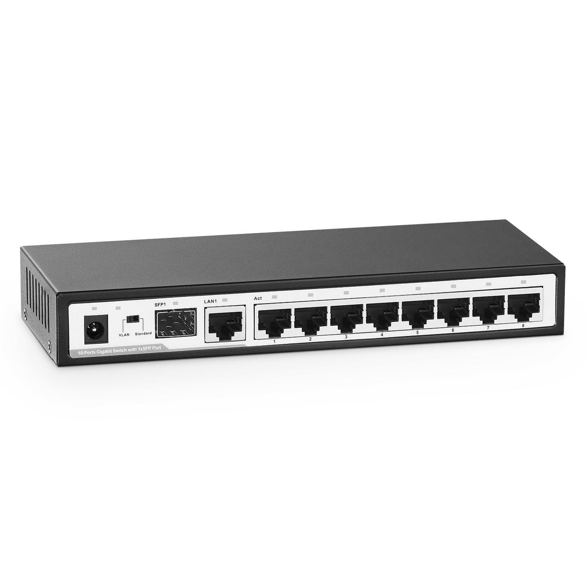 Yulinca 10 Port Gigabit Ethernet Switch, 8 X 100/1000Mbps Ports, 1 Gigabit Uplink, 1 Gigabit Sfp, Support Vlan, Metal Fanless Un
