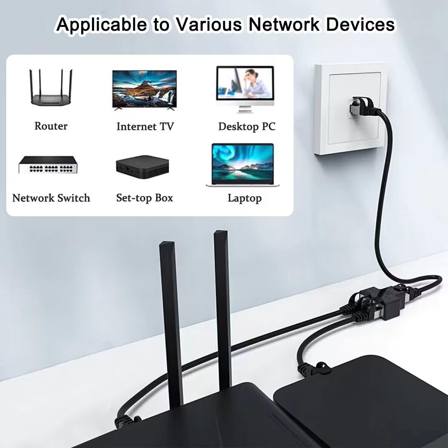 Akwor Ethernet Splitter, Rj45 1 Male To 2 Female Lan Ethernet Cable Splitter Mini Starlink Ethernet Adapter Suitable Super Cat5, Cat5E, Cat6, Cat7 Lan Ethernet Socket Connector Adapter