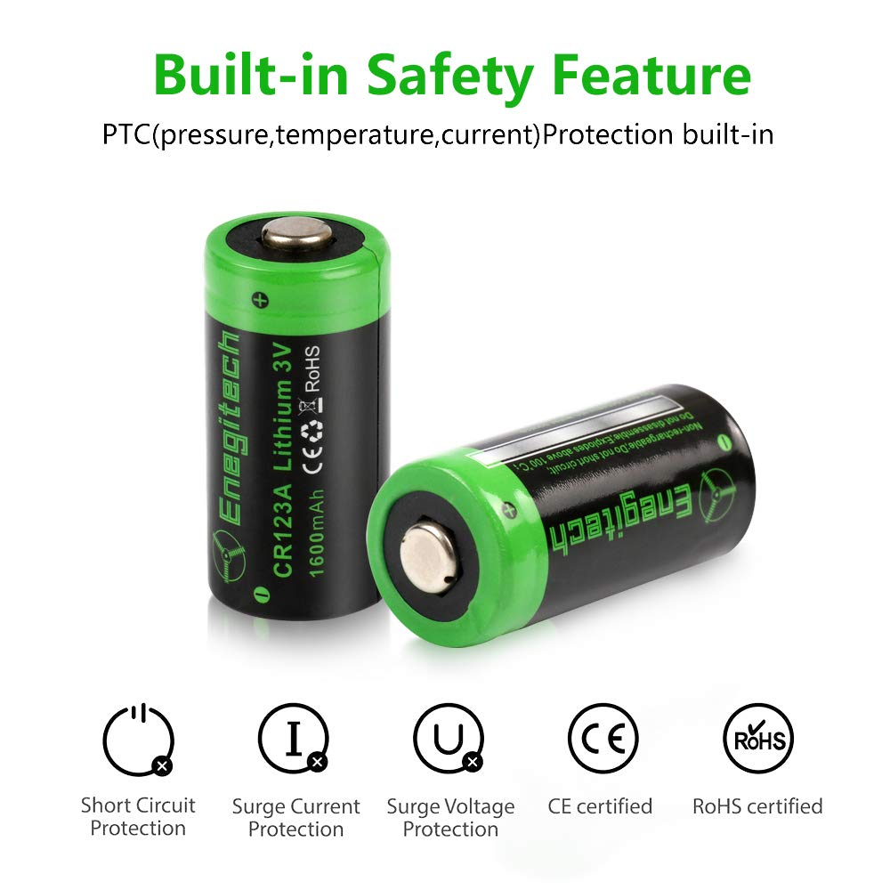 Enegitech CR123A Lithium Batteries 3V 1600mAh Non-Rechargeable 12 Pack