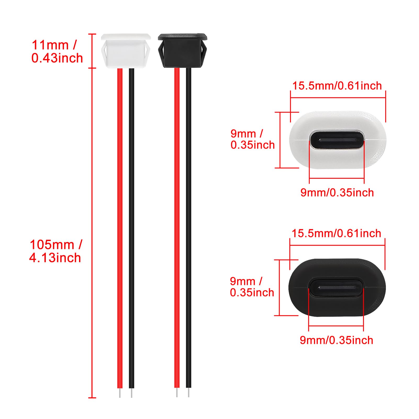 Xiitia 10Pcs Type C Female Chassis Waterproof 2P Solder Wire Type Usb C Pigtail Cable Extension Power Cable Usb C Plug To 2 Pin