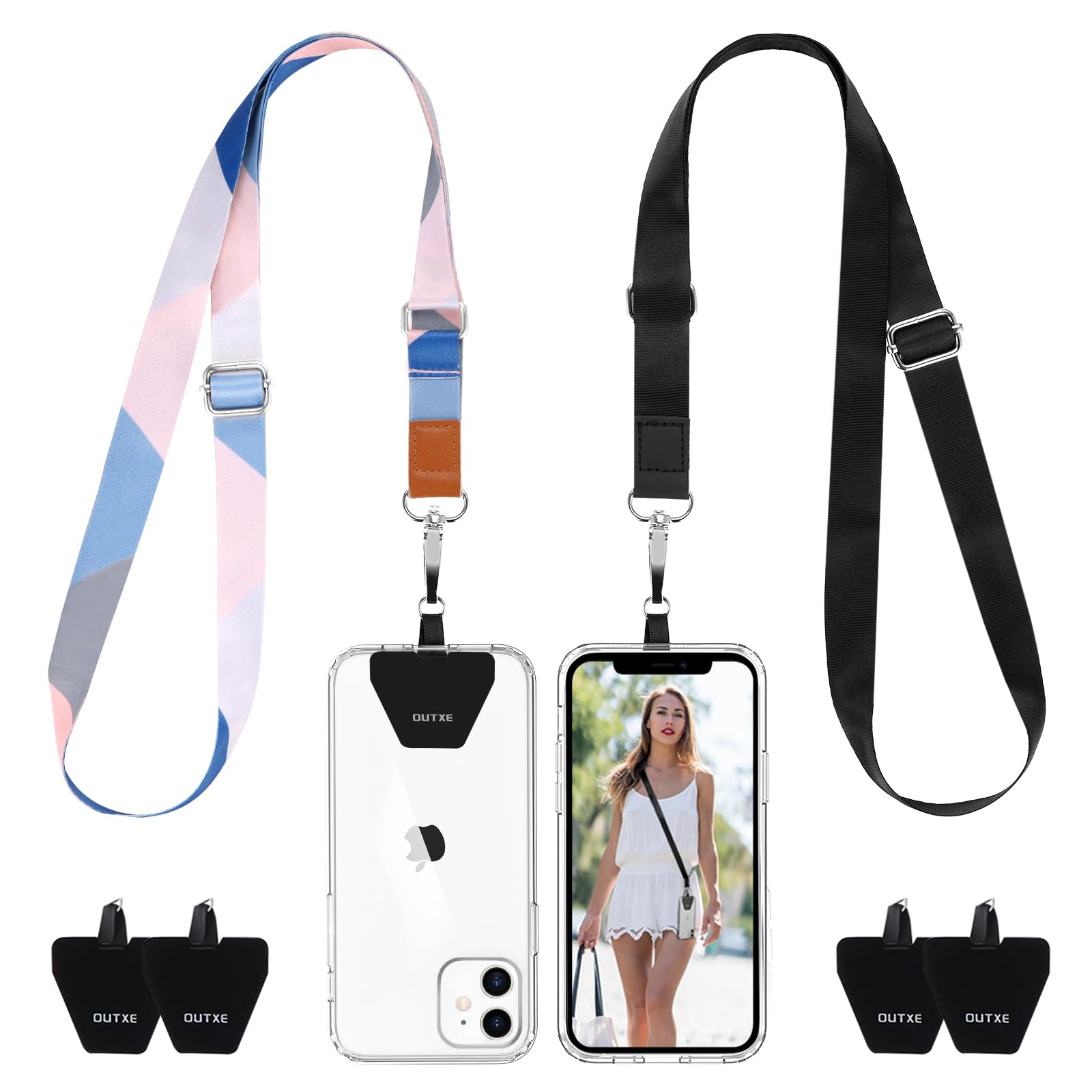 Outxe Phone Lanyard  2 Pack Adjustable Neck Strap, 4� Pad With Adhesive, Nylon Cell Phone Lanyard Compatible With All Smartphone