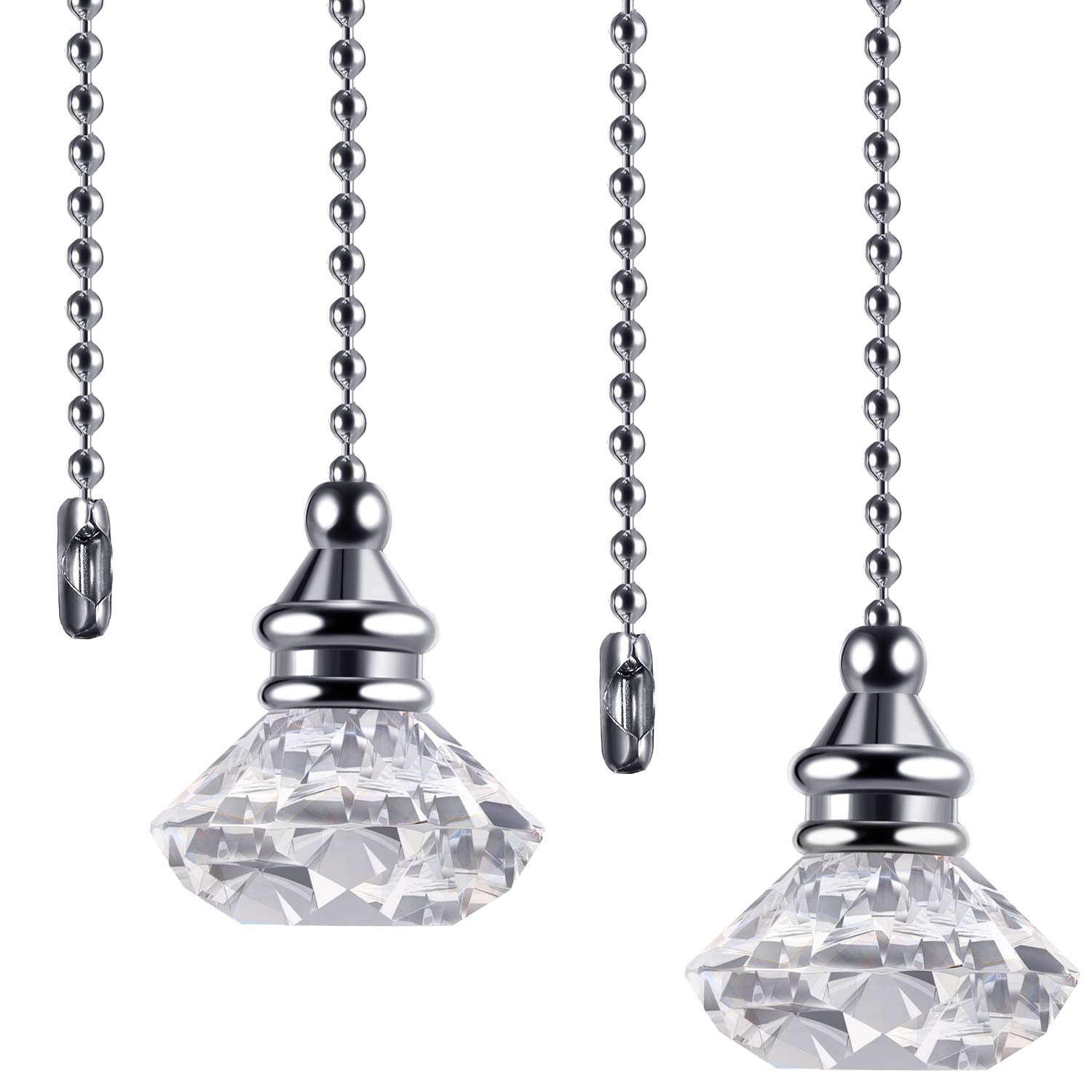 Jovitec 2 Pieces Pull Chain Ceiling Fan Pull Chain Ornaments Light Pull Chain Extension Decorative Crystal Pull Chain, 1 Meter L