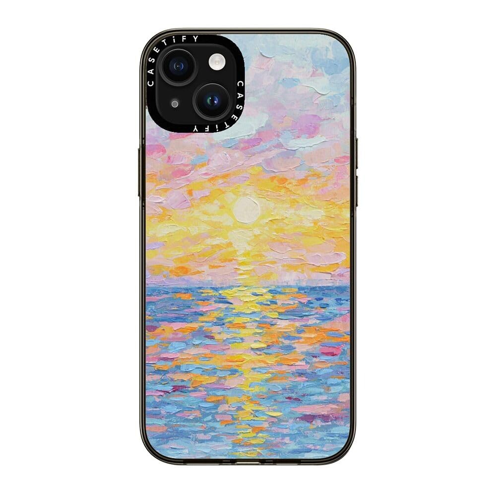 Casetify Compact Case For Iphone 15 [2X Military Grade Drop Tested / 4Ft Drop Protection]   Frosted Sunset   Clear Black