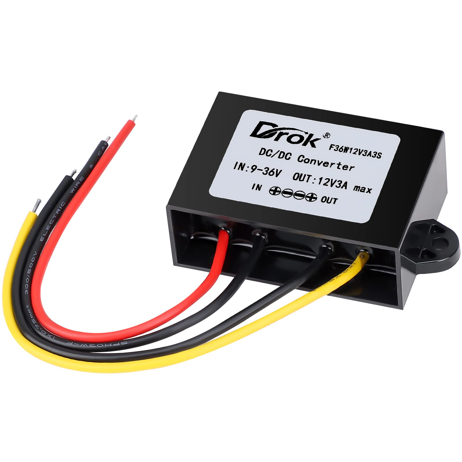 Drok Boost Buck Converter 9V-36V To 12V 3A 36W Plastic Shell Waterproof Auto Step Up Down Voltage Regulator 12V Volt Transformer