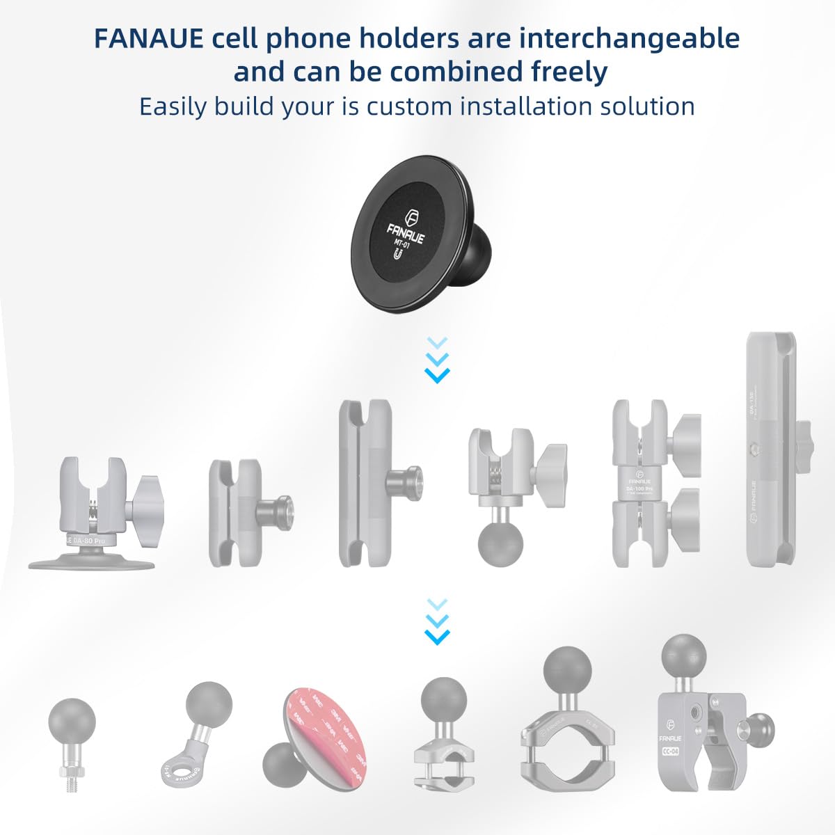 Fanaue Cell Phone Holder Base With 1'' Ball Head Magnetic Car Phone Mount Stand Compatible With Ram Mount B Size 1 Inch, Can Be