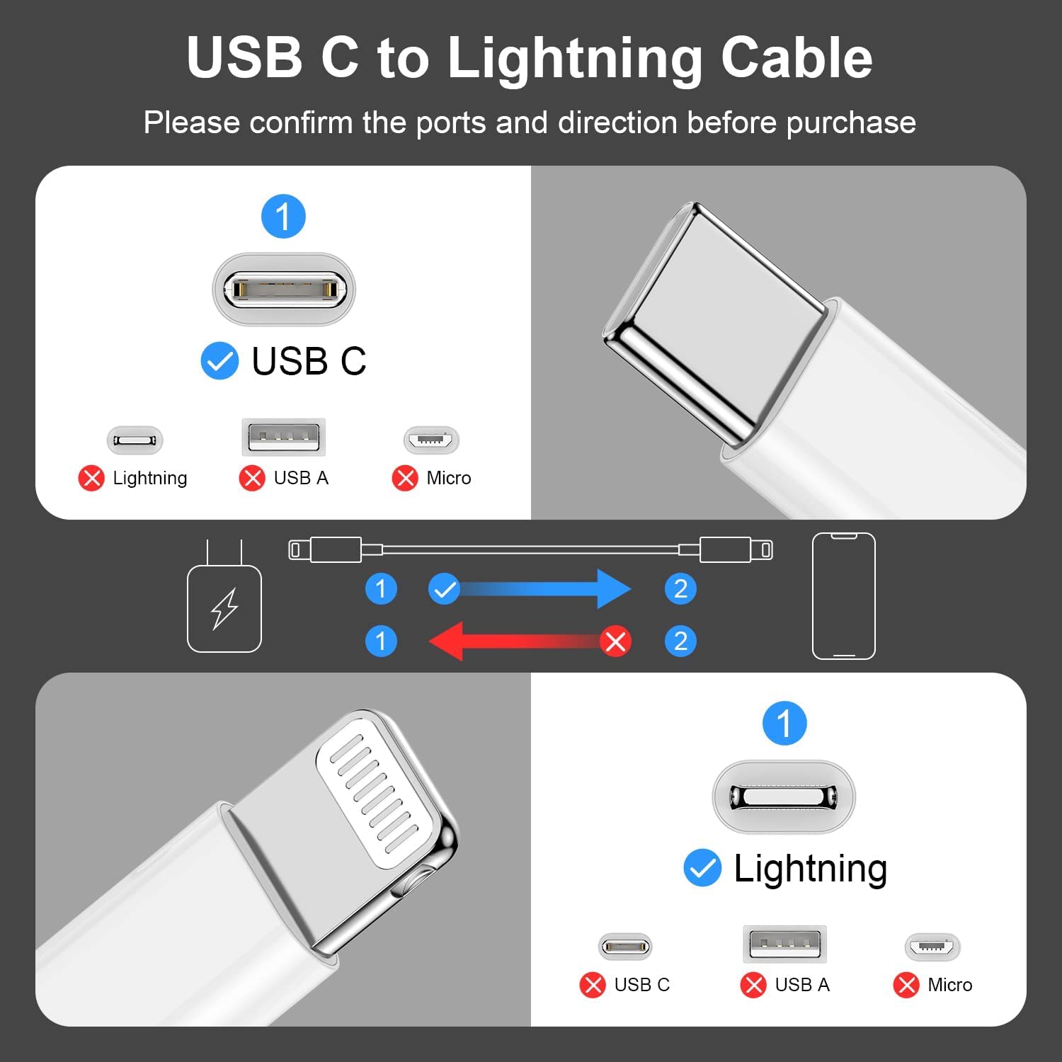 For Iphone14 Usbc To Lightning Cable 3 Foot[Apple Mfi Certified] Iphone Charger,2 Pack Lightning Cord,Fast Apple Charging Cords,For Iphone 14/13 /12 Pro/Max/11Pro/Xs/Max/Xr/X/8Plus