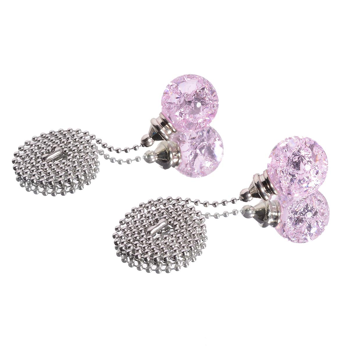 2Pcs Pink Pull Chain Crystal Glass Ice Cracked Ball Pull Chain For Ceiling Fan Light Decoration 50Cm Extension Chain