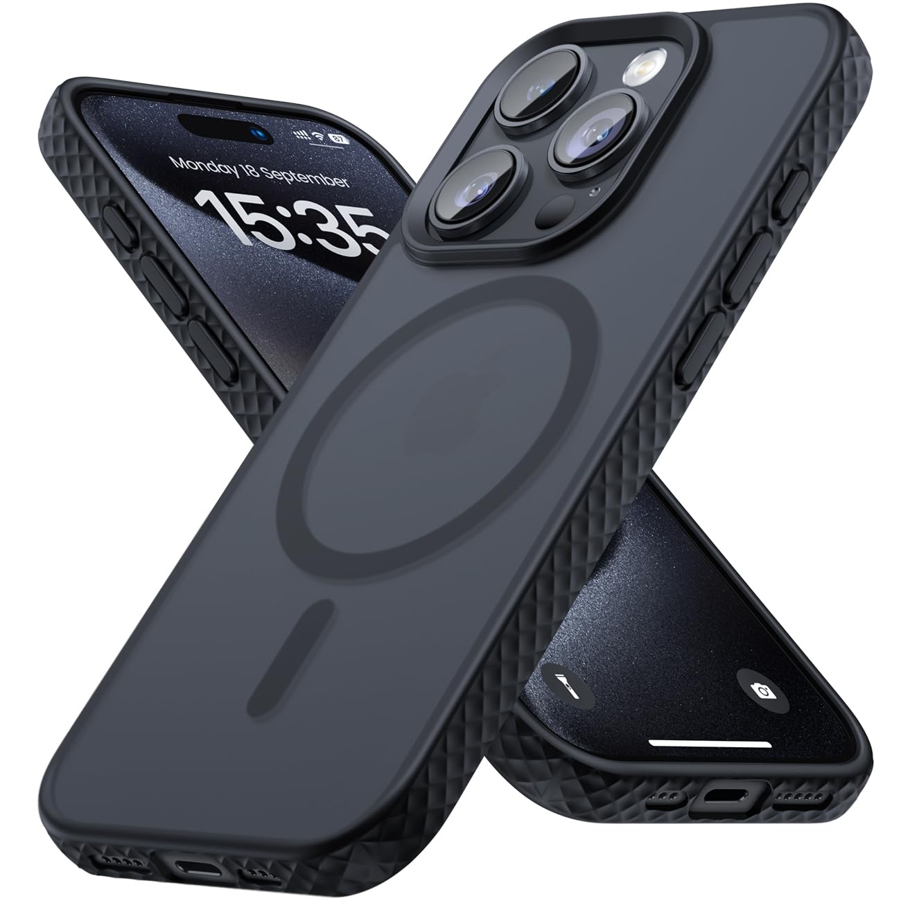 Lamicall Magnetic Case For Iphone 15 Pro, For Magsafe   [Diamond Textured Anti Slip Edge] [Military Grade Shockproof Protection]