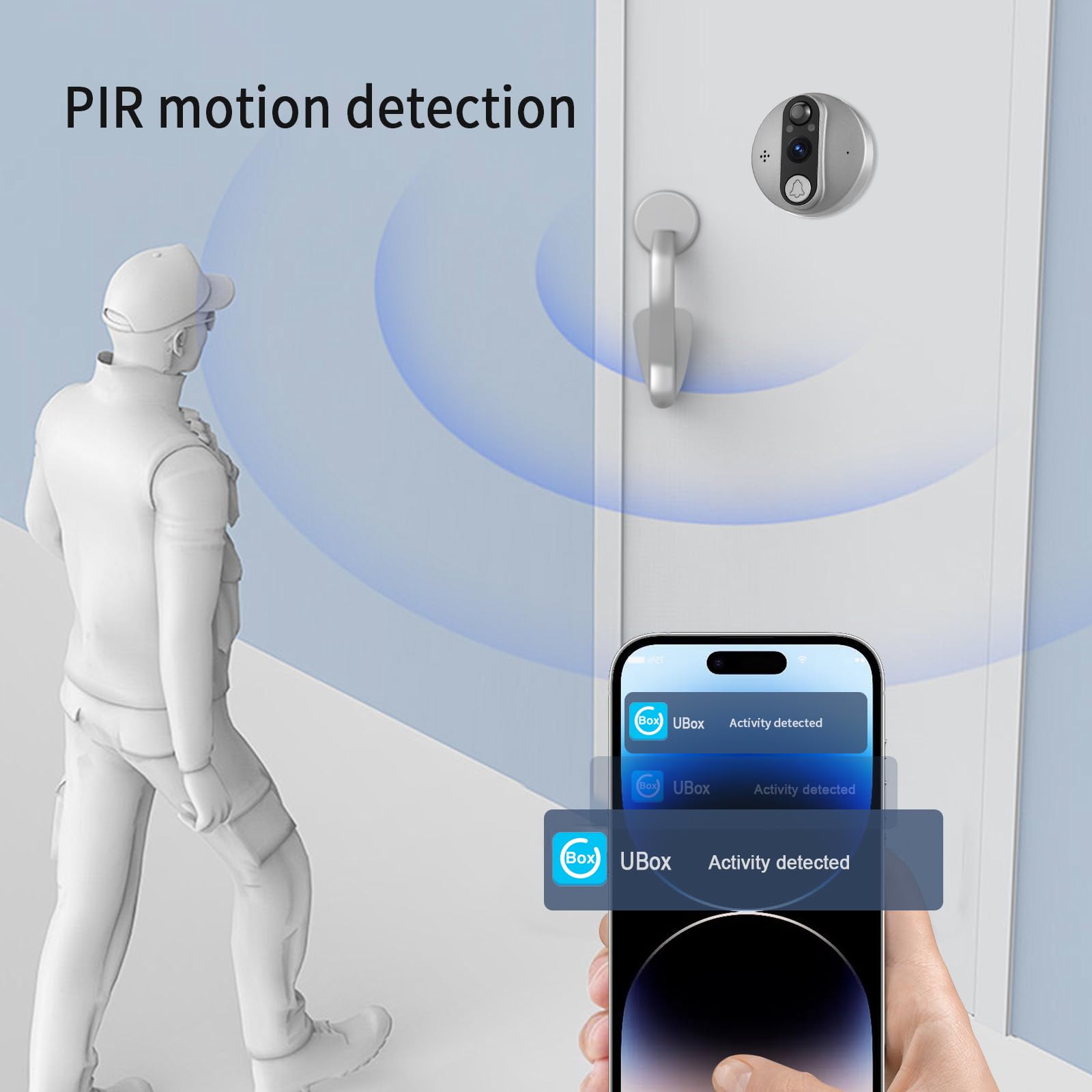 Cawhum 4.3'' Lcd Screen Smart In Door Monitor With Video Calling, 1080P Peephole Camera,Video Doorbell With Pir Detection, 120 N