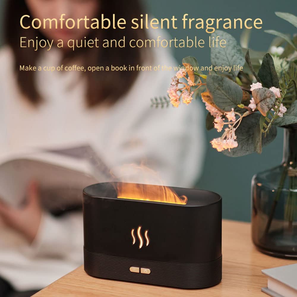 Upgraded 7 Color Flame Fireplace Air Aroma Essential Oil Diffuser,Usb Personal Desktop Noiseless Cool Mist Humidifier With Auto