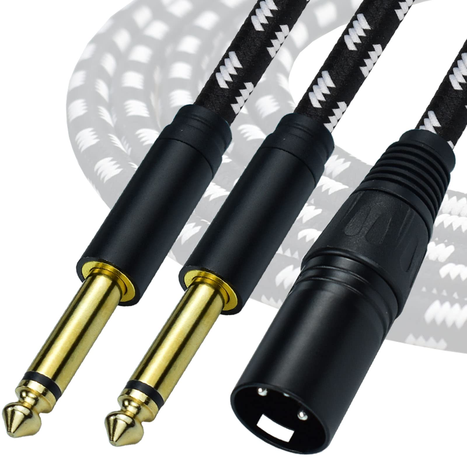 Mugteeve Dual 1/4 TS Mono to XLR Male Y Splitter Cable, 10 Feet Stereo L/R Quarter Inch to XLR Instrument Cable, for Mixer, Elec