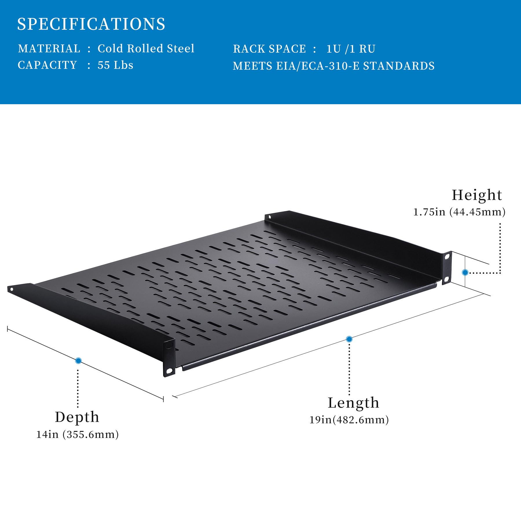 Rackpath 1U Cantilever Universal Rack Shelf   14In Deep   Rackmount Shelf For 19 Av/Network Equipment Racks   55Lbs Capacity   2