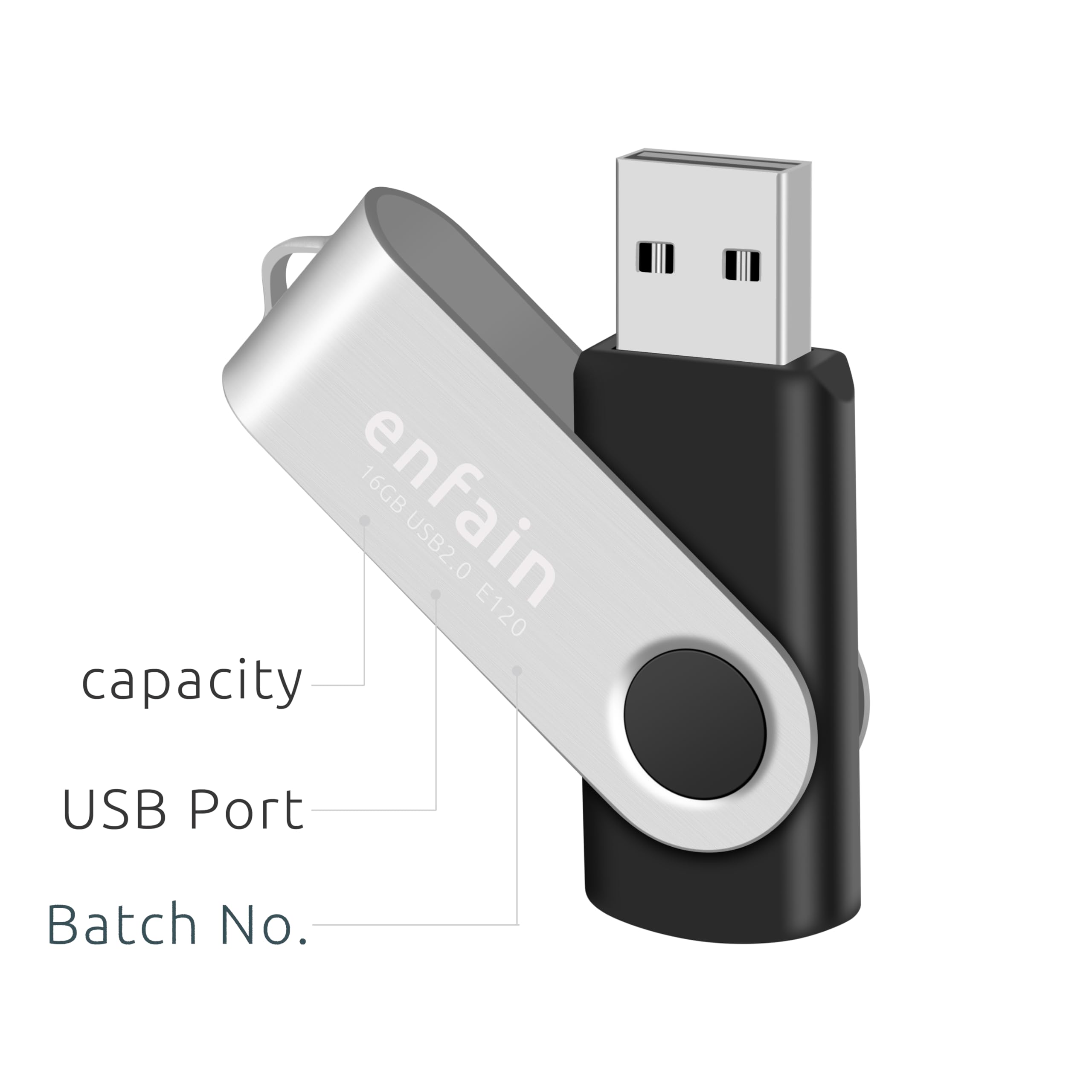 10 Pack Enfain 16Gb Usb 2.0 Swivel Flash Drives: Shareable Data Storage For Home & Office Use (Black)