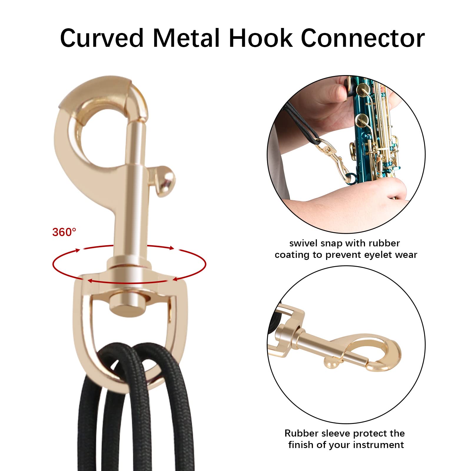 Ranming Saxophone Neck Strap,Leather Saxophone Strap Closed Swivel Metal Hook With Rubber Ring,Adjustable Length Alto Sax Neck S