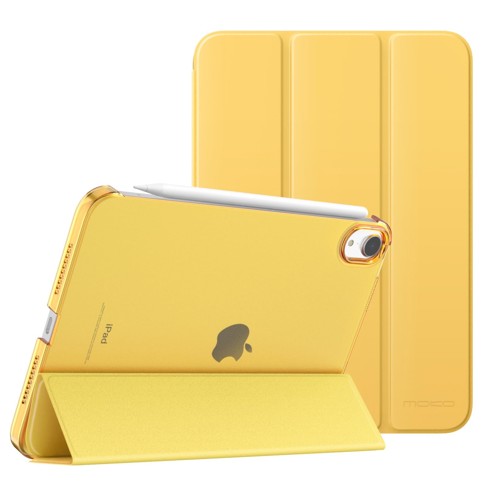 MoKo for iPad Mini 7 (A17 Pro) Case 2024,iPad Mini 6 Case 2021,8.3 inch iPad Mini 7th/6th Generation Case,Slim Lightweight Hard Back Shell Stand Cover for iPad Mini 2024 with Touch ID, Mist Yellow