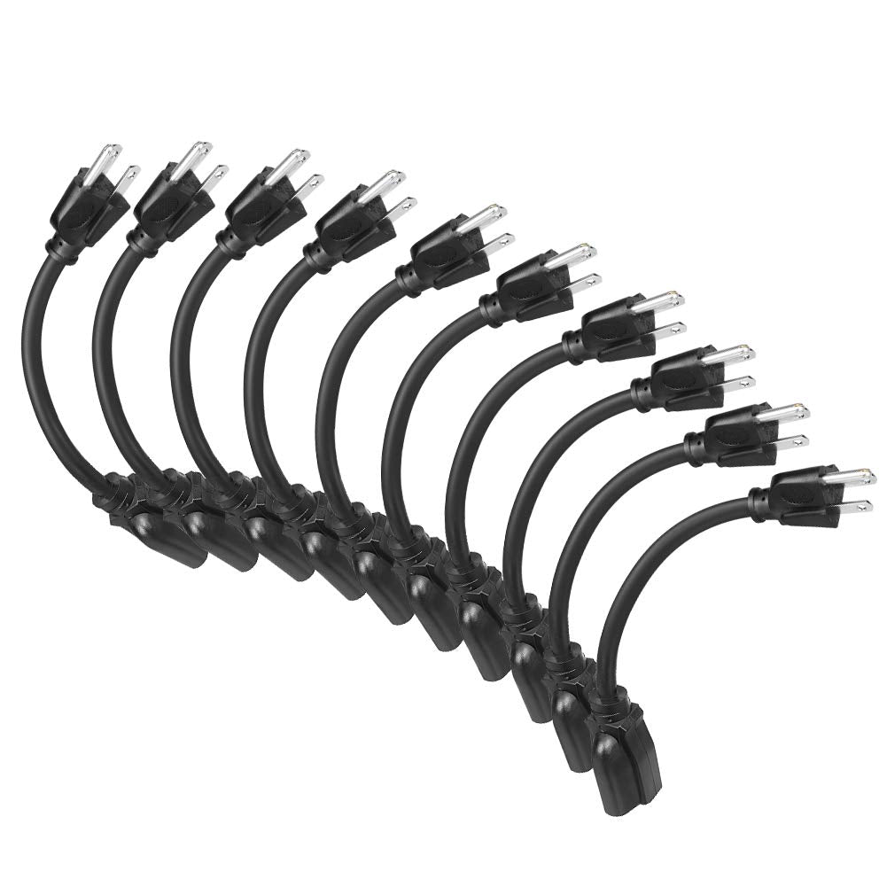 Dewenwils 10 Pack Short Extension Cord, 1 Foot Power Cord, 16 Awg Sjtw Weatherproof Extension Cable For Indoor Outdoor Use, 3 Pr