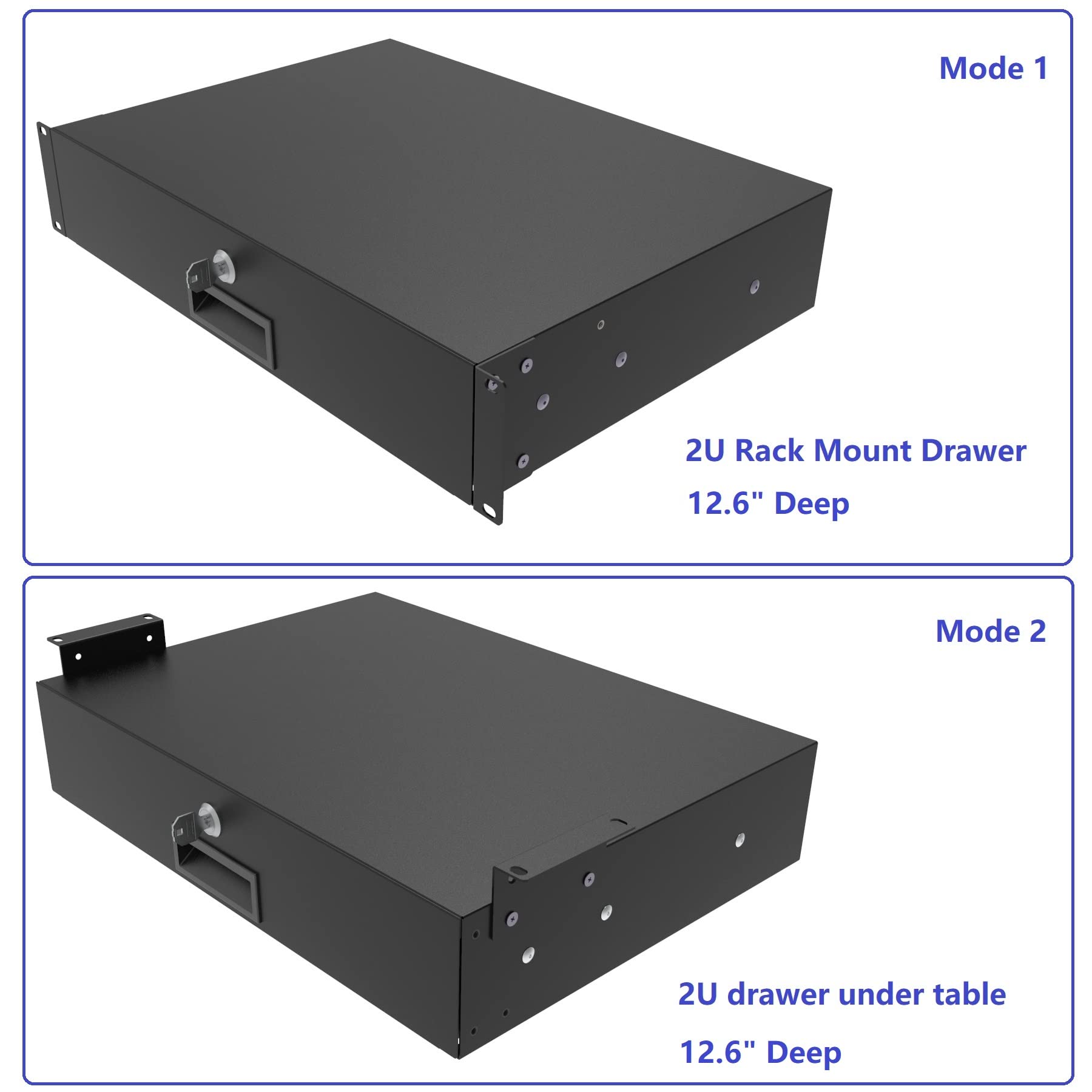 Qiaoyoubang 2U Server Cabinet Case 19 Inch Rack Mount Lockable Drawer With Key, 12.6 Inch Depth (2U)