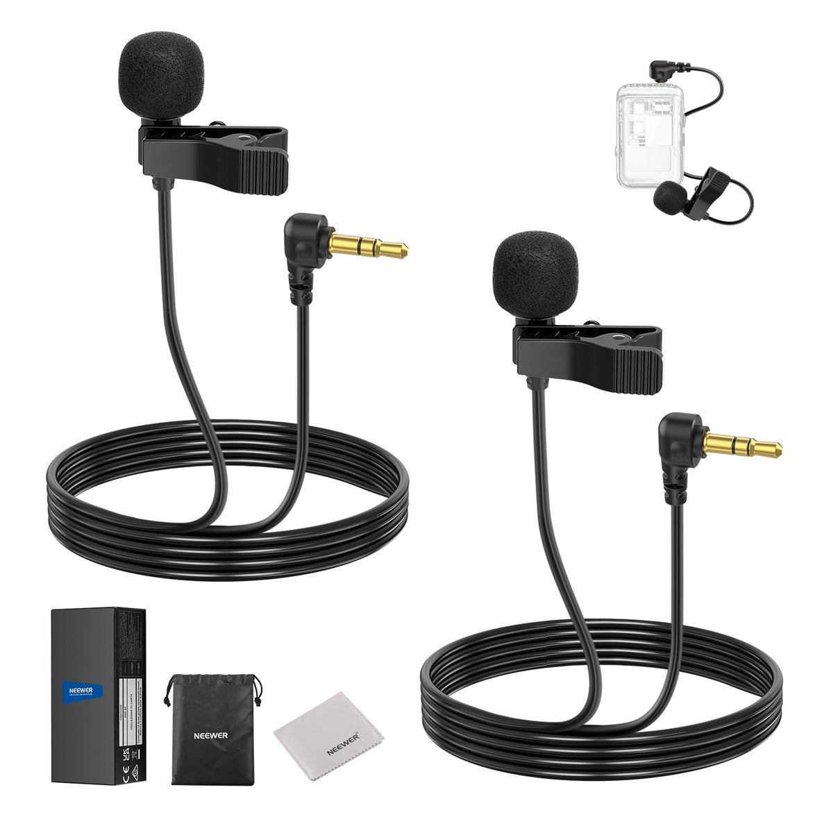 NEEWER LM5 Mini Lavalier Microphone (2 Pack), 6.6ft/2m Clip On Wired 3 ...