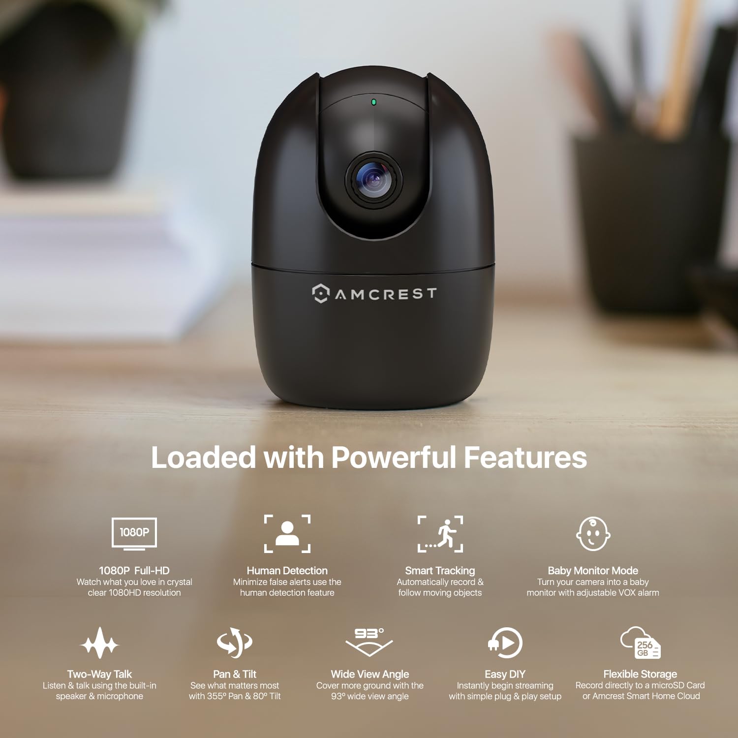 Amcrest 1080P Wifi Camera Indoor, Nanny Cam, Dog Camera, Sound & Baby Monitor, Human & Pet Detection, Motion Tracking, 2.4Ghz On