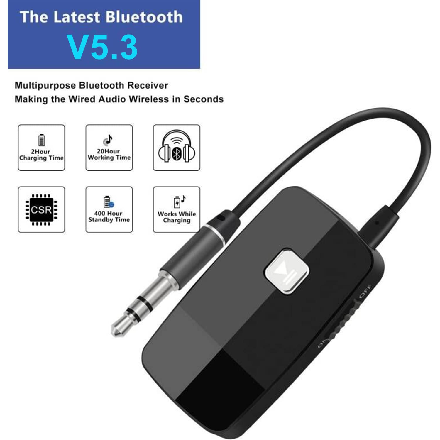 Idigmall Advanced Bluetooth 5.3 Receiver For Home Stereo Hifi Music Streaming,Mini Wireless Audio Adapter For Car Speaker With 3