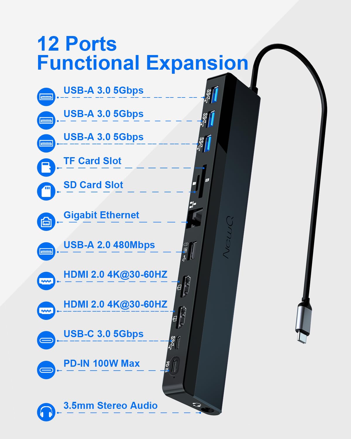 Usb C Docking Station Dual Monitor, 12 In 1 Usb C Hub With Dual 4K@30Hz Hdmi, 4*Usb, Audio, Ethernet, Sd/Tf, Pd 100W, Thunderbol