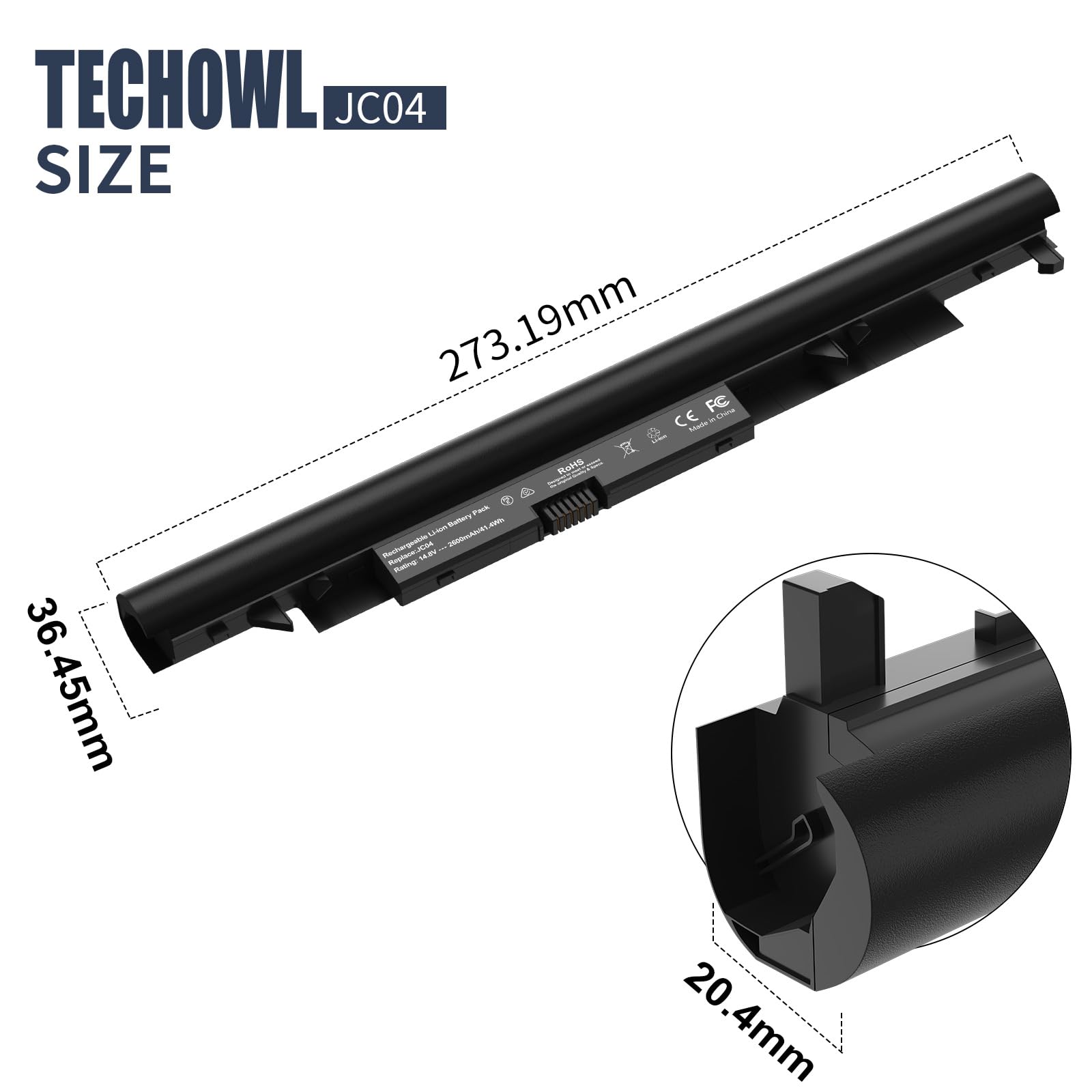 Techowl Laptop Battery for HP JC04 JC03 919700-850 919701-850 2850mAh 41.6Wh