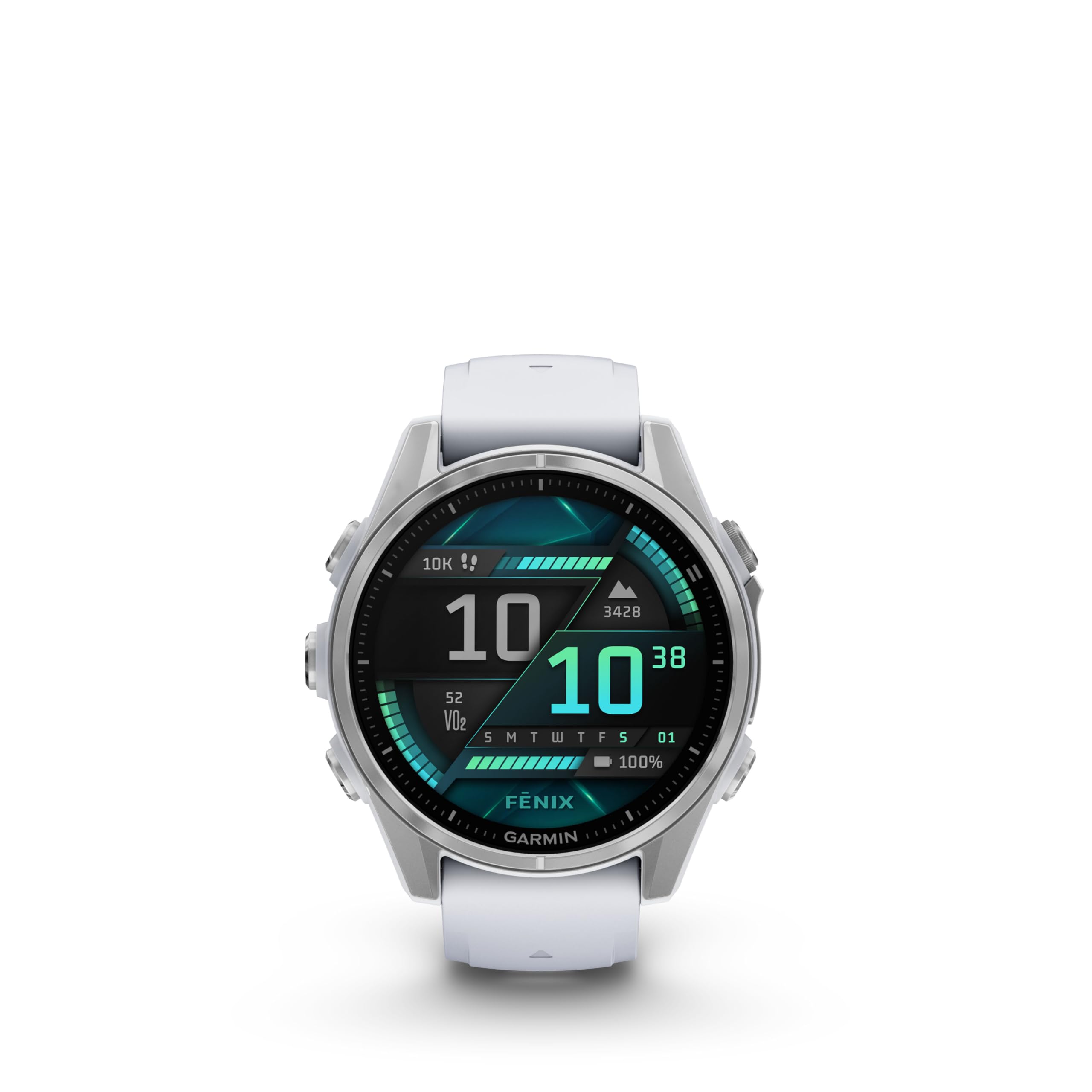 Garmin Fenix 8 43Mm Amoled Sapphire Premium Multisport Gps Smartwatch Silver With Whitestone Silicone Band, Built-In Led Flashli