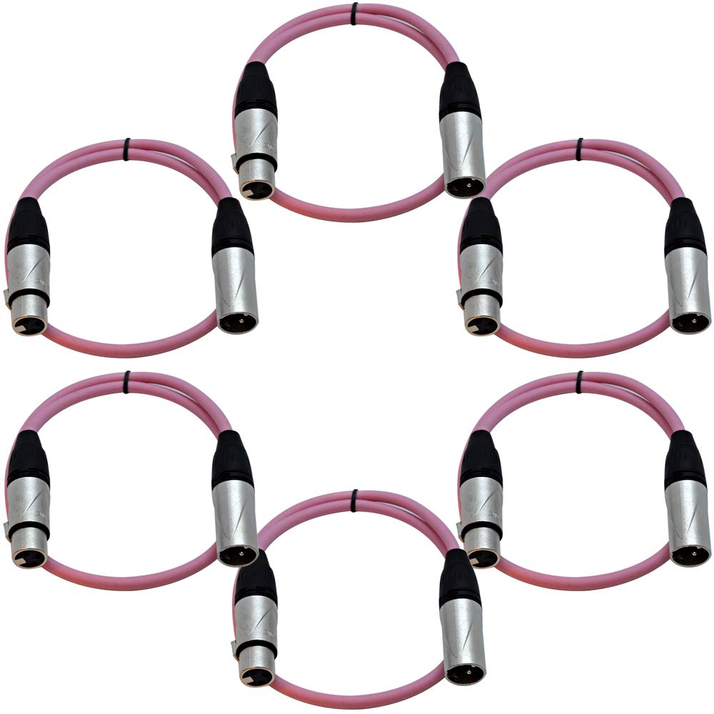 Seismic Audio - 6 Pack Of 2 Foot Pink Xlr Patch Cables - 3 Pin Male To Female Microphone Cords - 2'